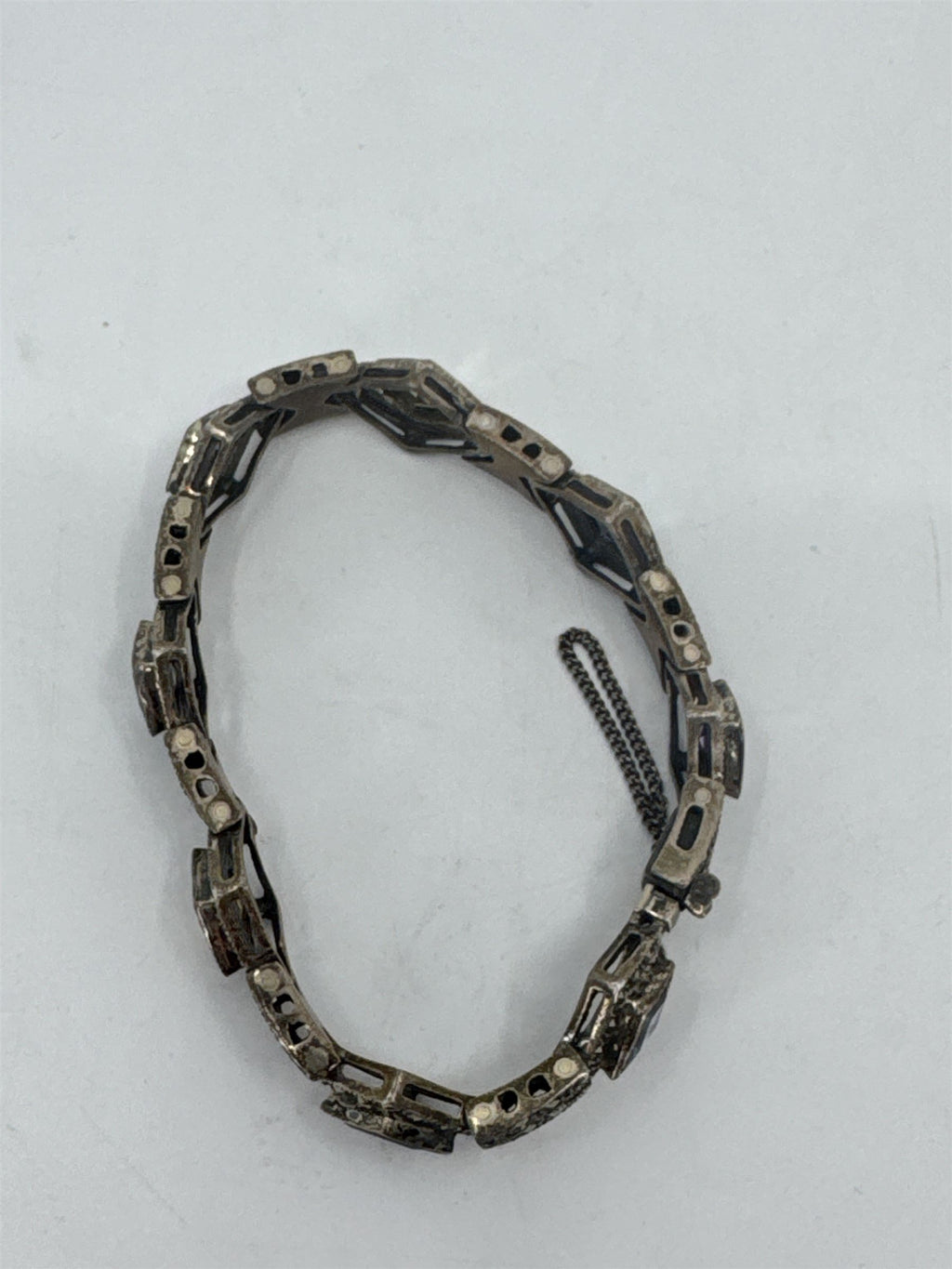 Vtg 925 Sterling Silver Multi-Color Crystal Windows Safety Catch Bracelet