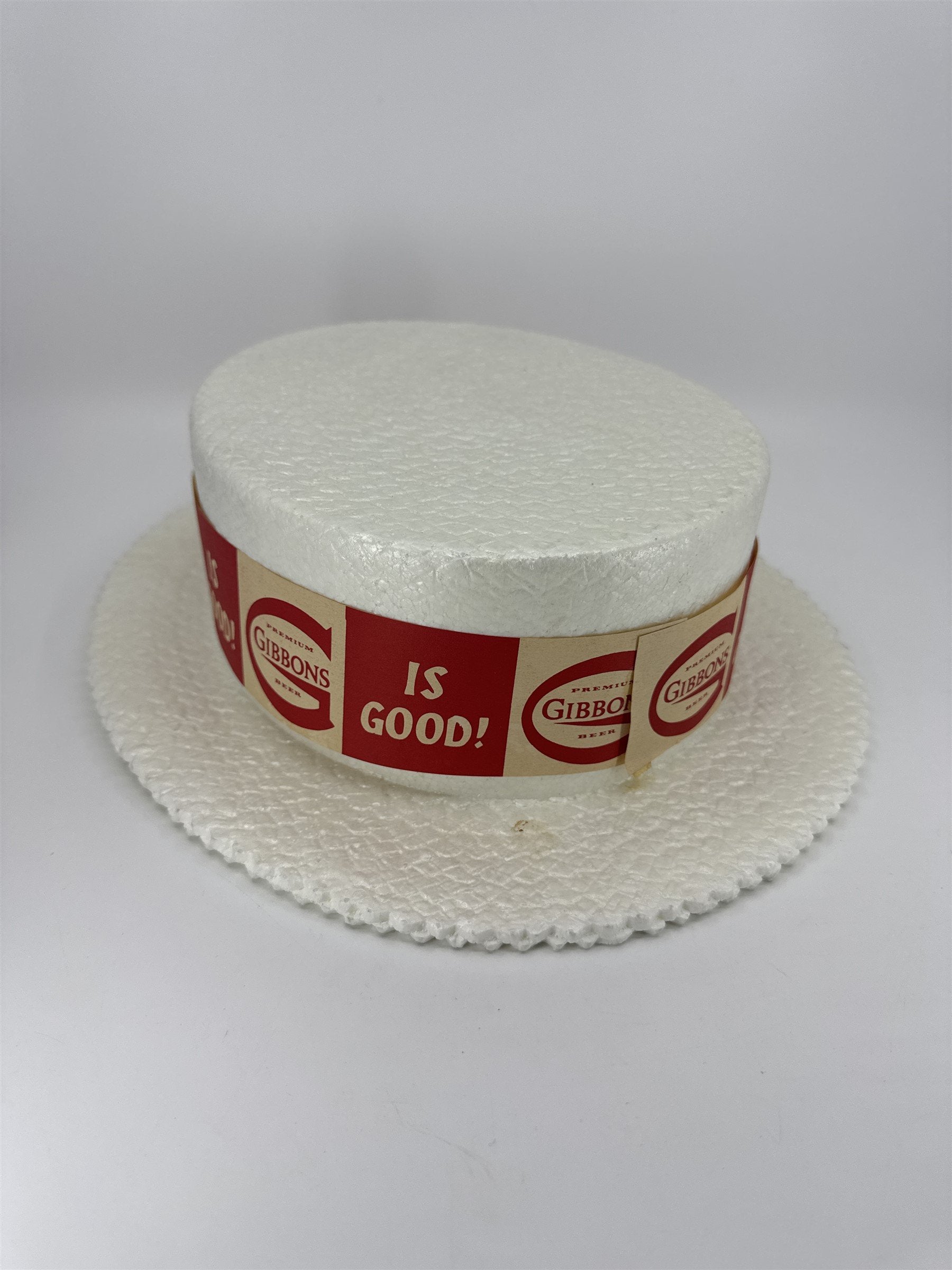 Vintage 1960s Premium GIBBONS Beer Is Good! Promotional Styrofoam Hat