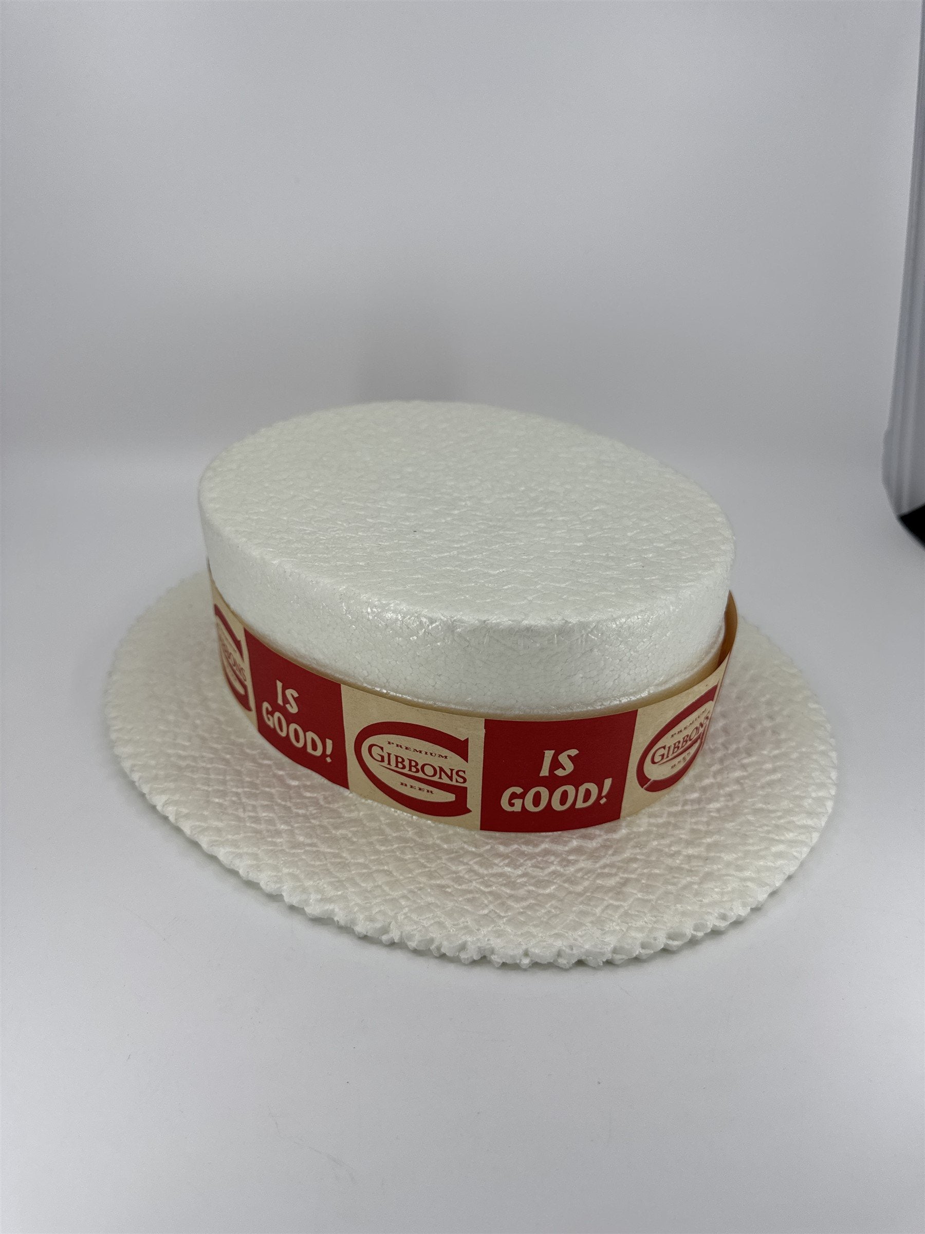 Vintage 1960s Premium GIBBONS Beer Is Good! Promotional Styrofoam Hat