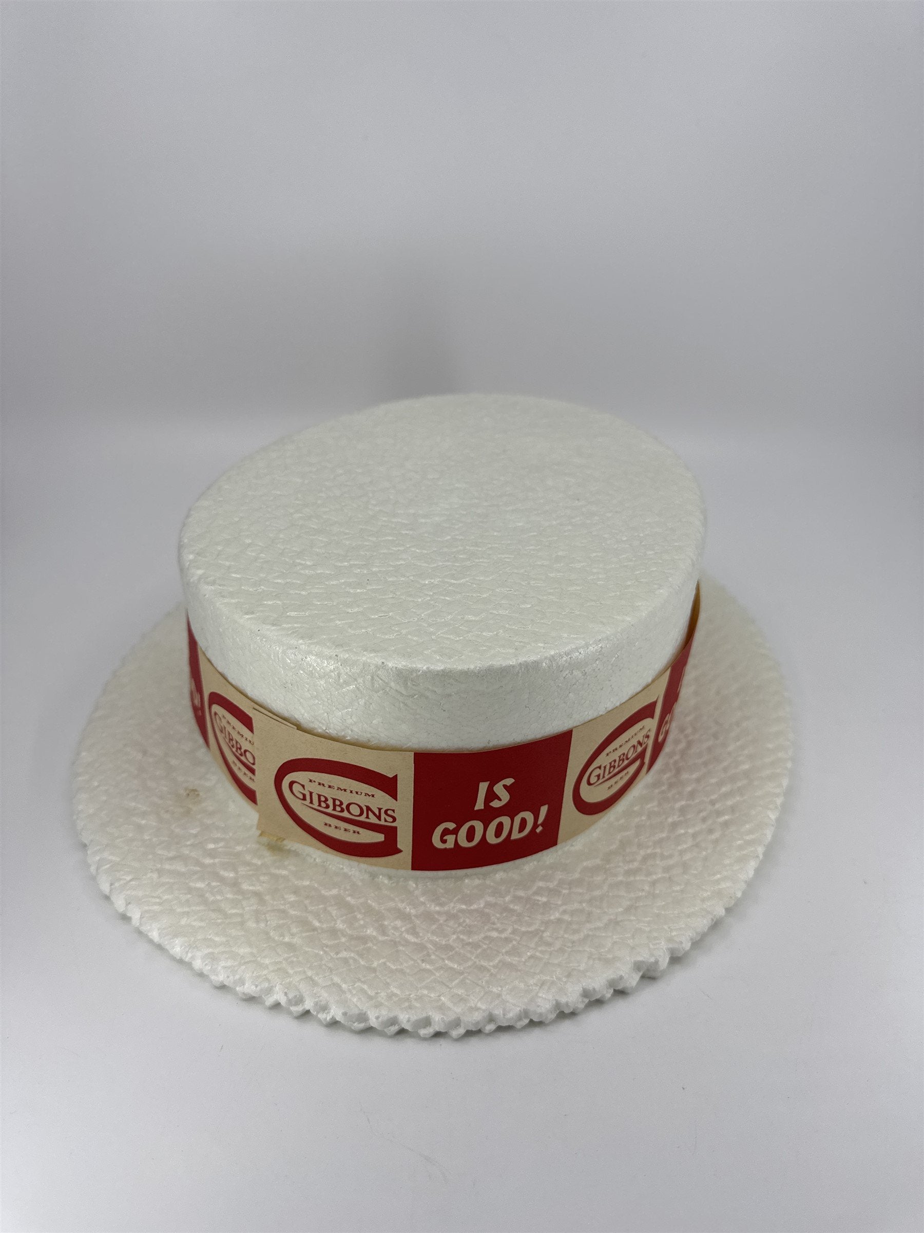 Vintage 1960s Premium GIBBONS Beer Is Good! Promotional Styrofoam Hat