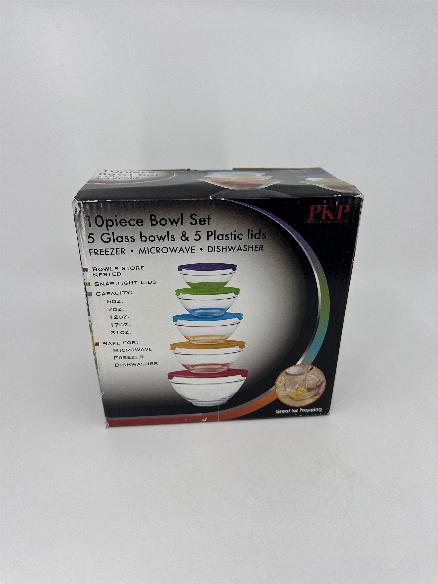 PKP Premier Kitchen Products NIB 10pc Glass Bowl Set /w Snap Tight Lids