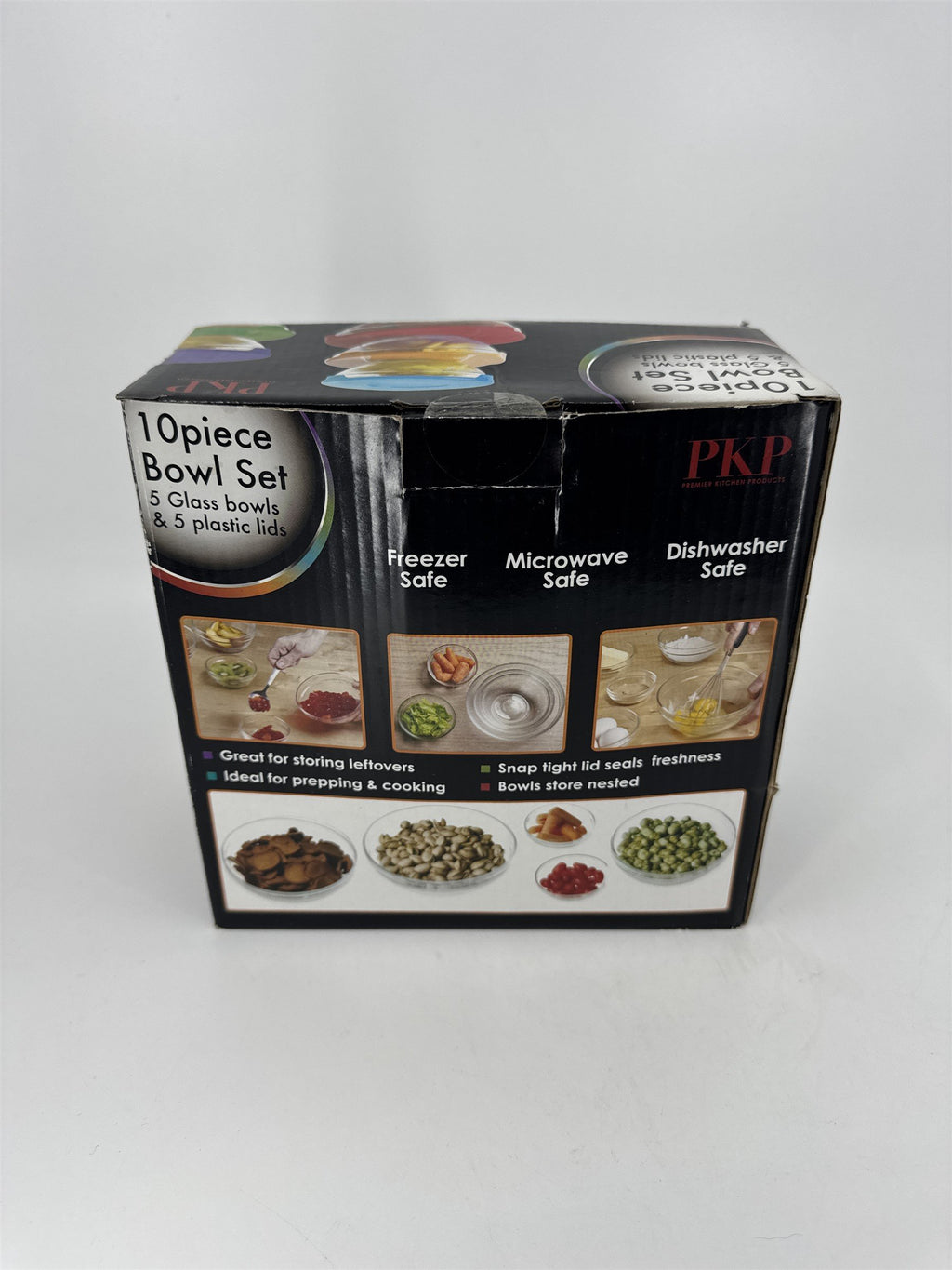 PKP Premier Kitchen Products NIB 10pc Glass Bowl Set /w Snap Tight Lids