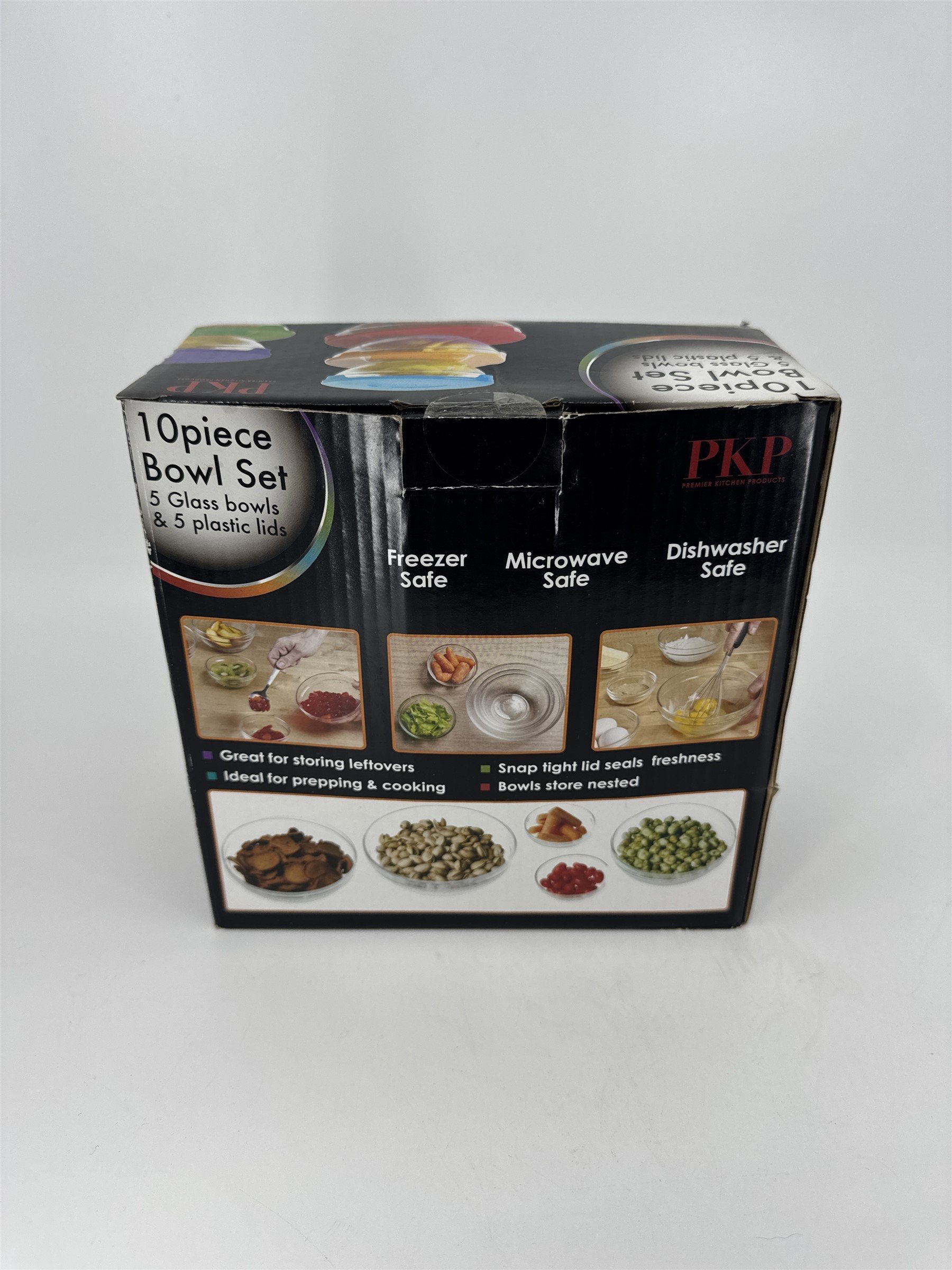 PKP Premier Kitchen Products NIB 10pc Glass Bowl Set /w Snap Tight Lids