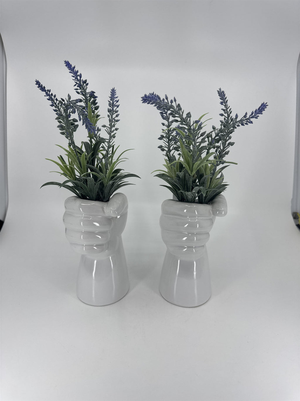 Set of 2 Hands Holding Faux Lavender Flowers Art Home Decor Floral Pieces