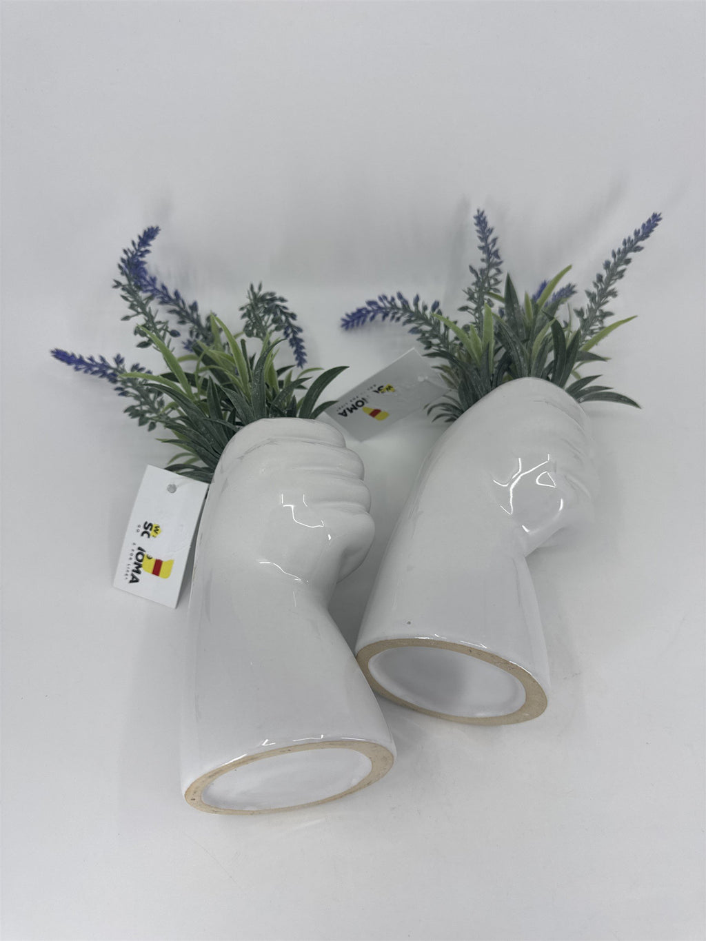 Set of 2 Hands Holding Faux Lavender Flowers Art Home Decor Floral Pieces