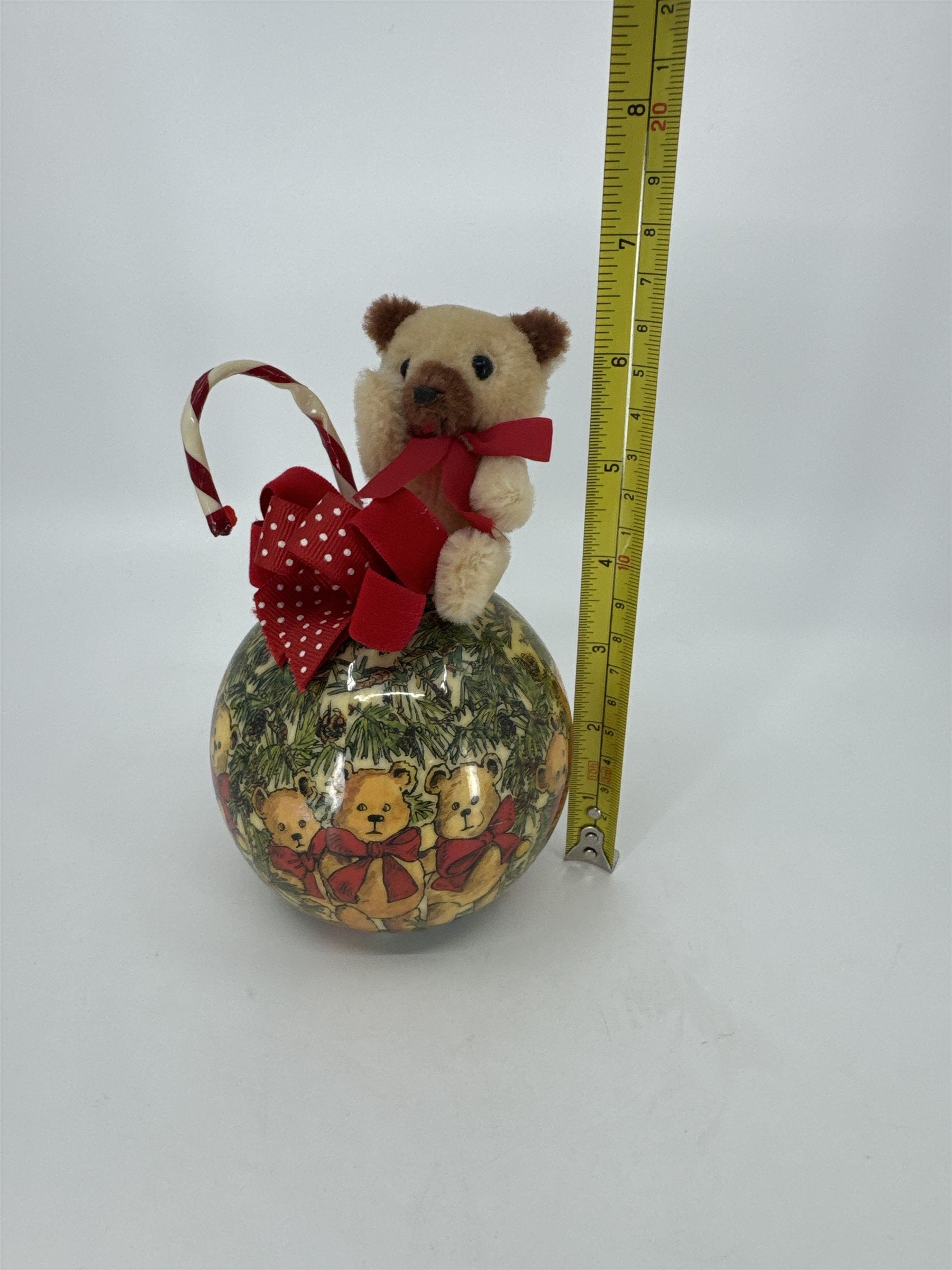 Tomorrow Today Patricia Reach Teddy Bears Table Ornament /w Candy Cane and Bows