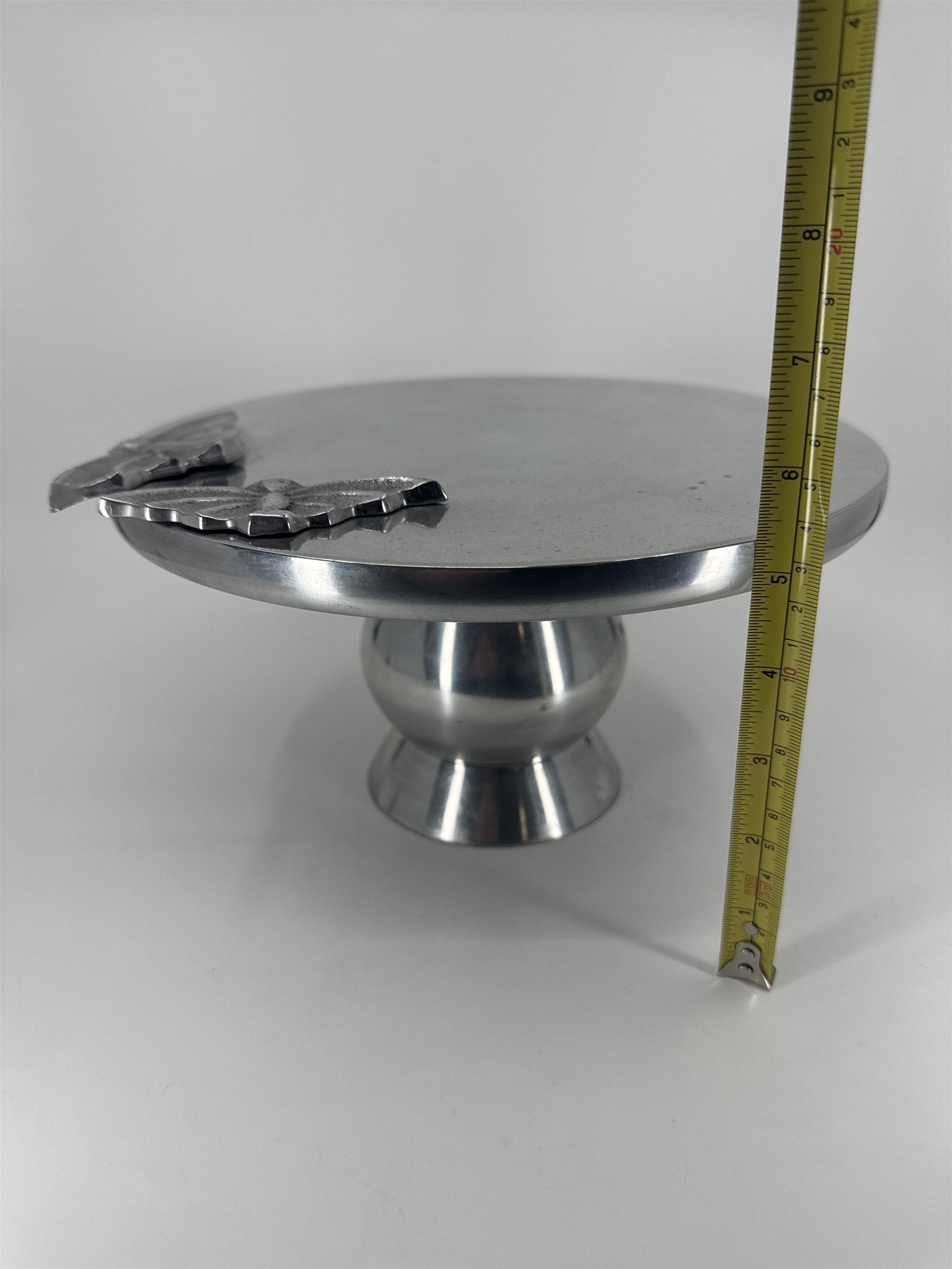 Vintage Metal Platter /w Metal Bat Accents Halloween Home Decor Stand Platter