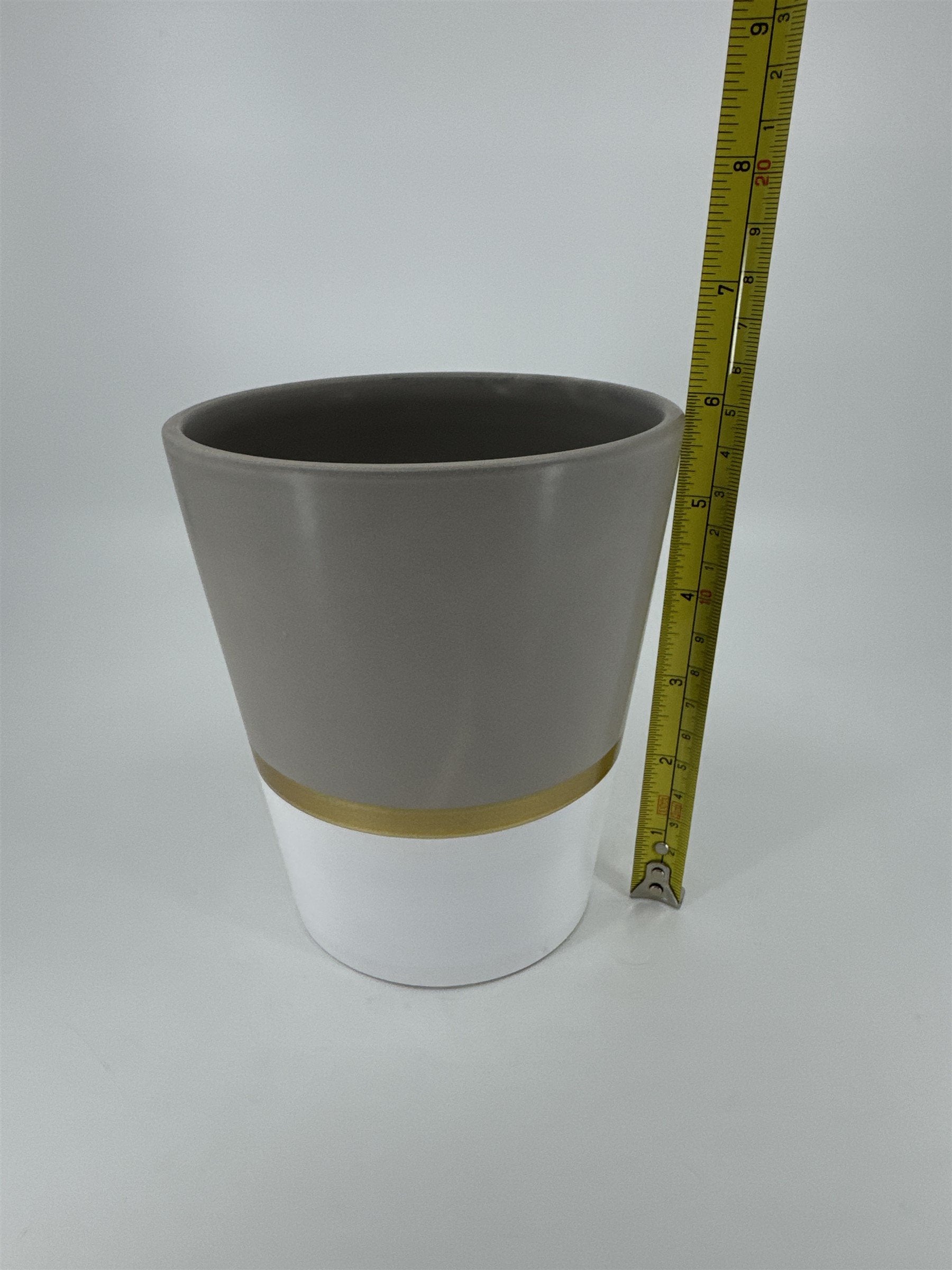 6" Tall Grey Gold and White Flower Planter