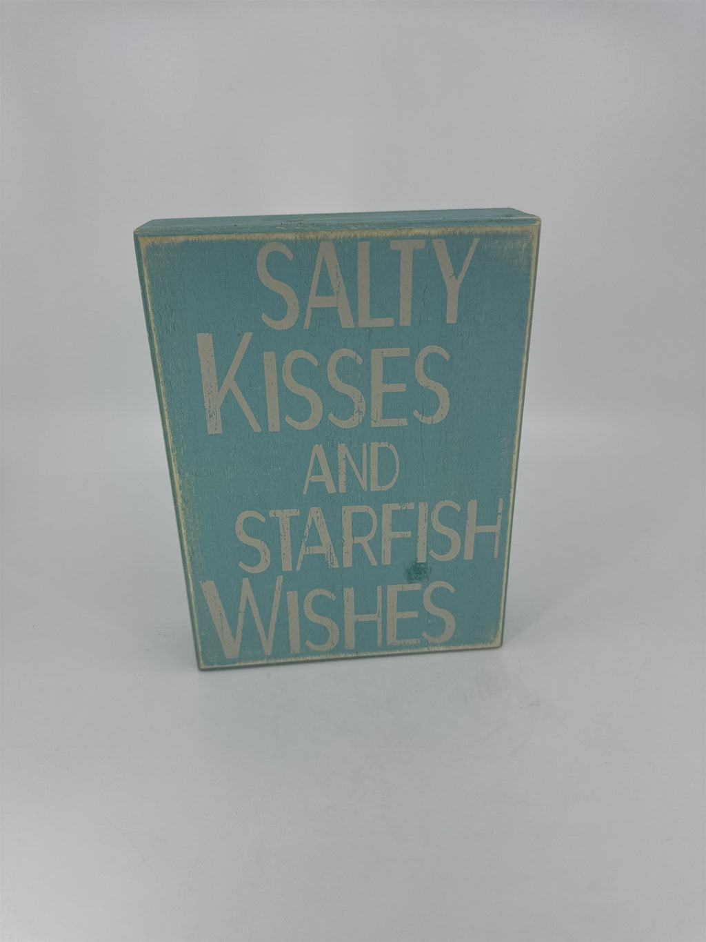 Wooden Beach Home Decor Sign Blue Salty Kisses and Starfish Wishes