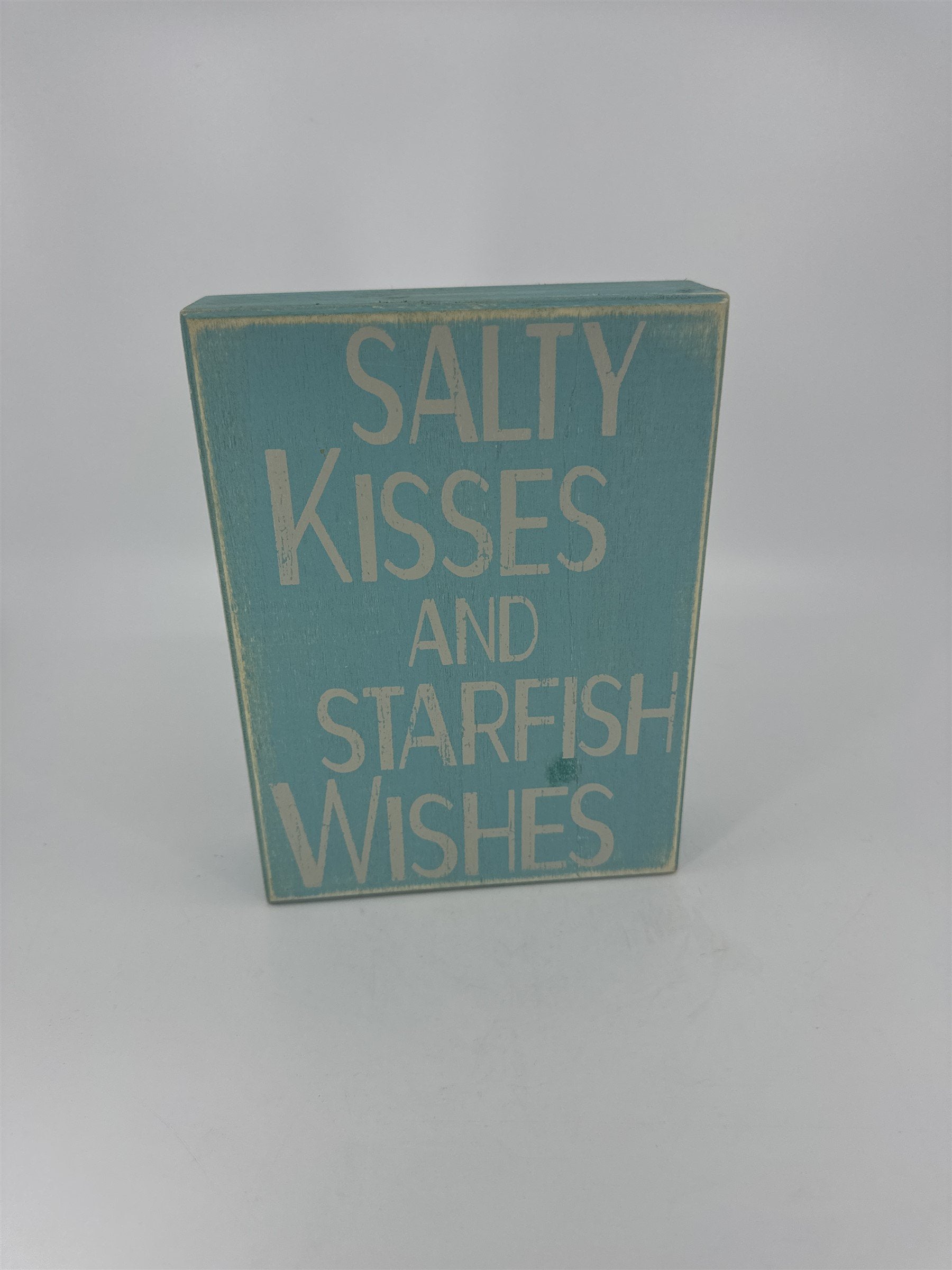 Wooden Beach Home Decor Sign Blue Salty Kisses and Starfish Wishes