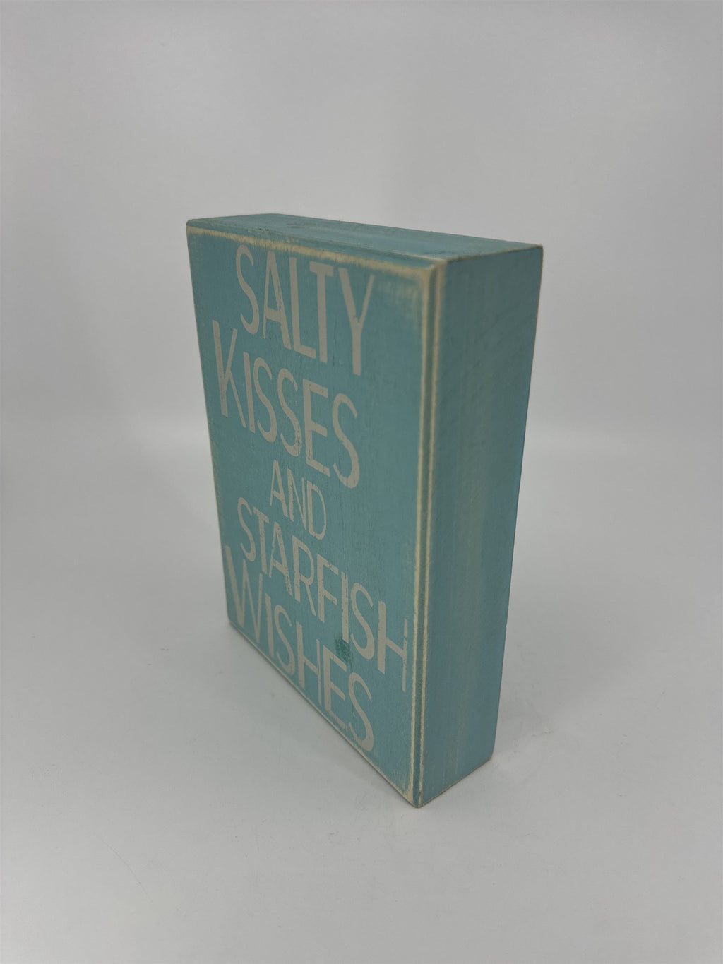Wooden Beach Home Decor Sign Blue Salty Kisses and Starfish Wishes