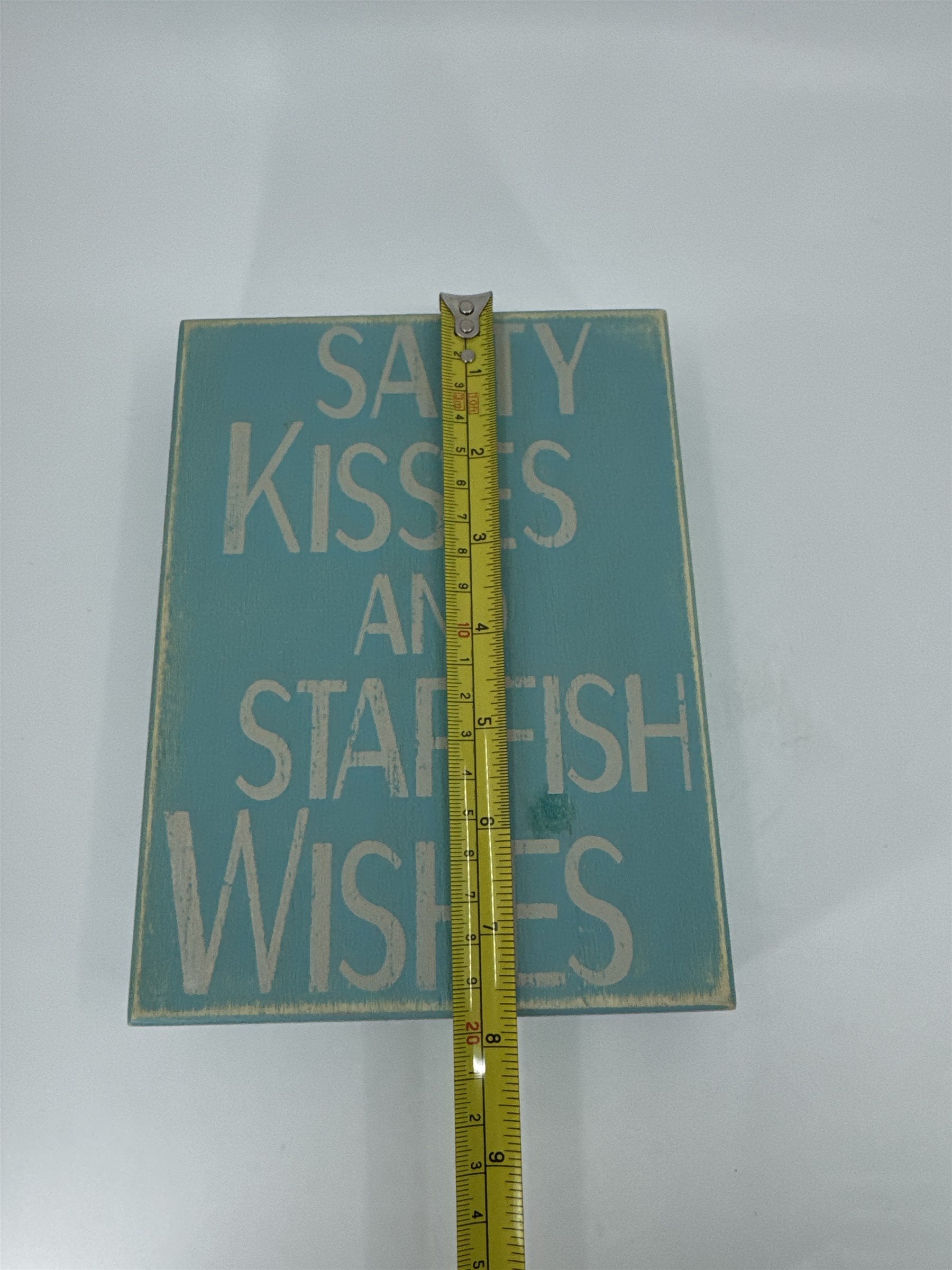 Wooden Beach Home Decor Sign Blue Salty Kisses and Starfish Wishes