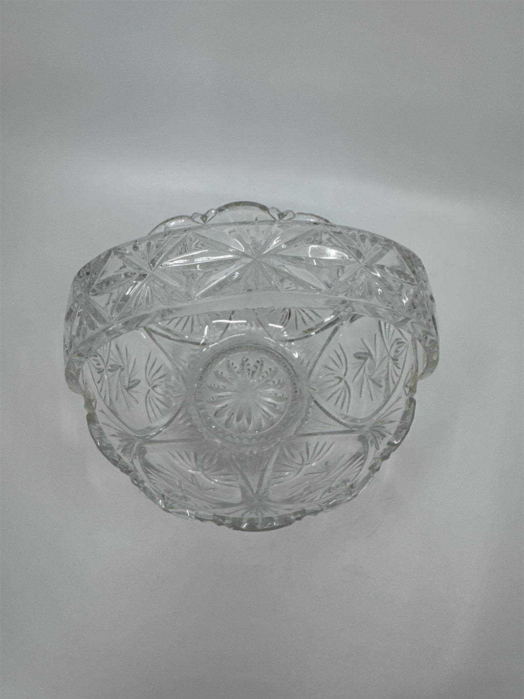 Vintage Heavy Cut Round Glass or Crystal Basket With Handle Candy Nut Fruit Bowl