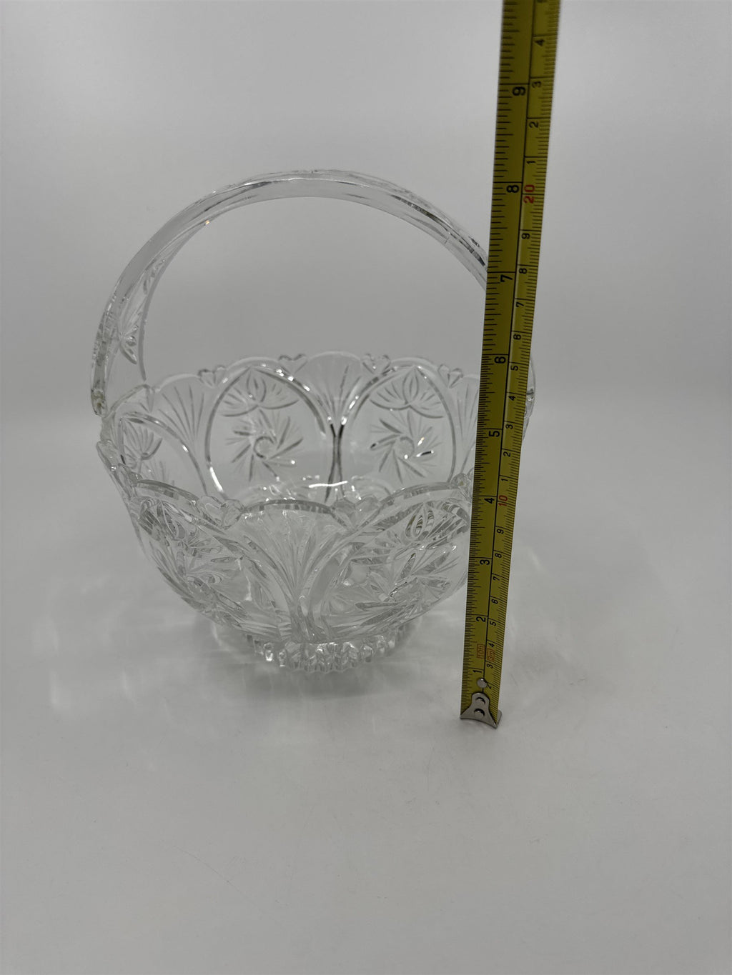Vintage Heavy Cut Round Glass or Crystal Basket With Handle Candy Nut Fruit Bowl