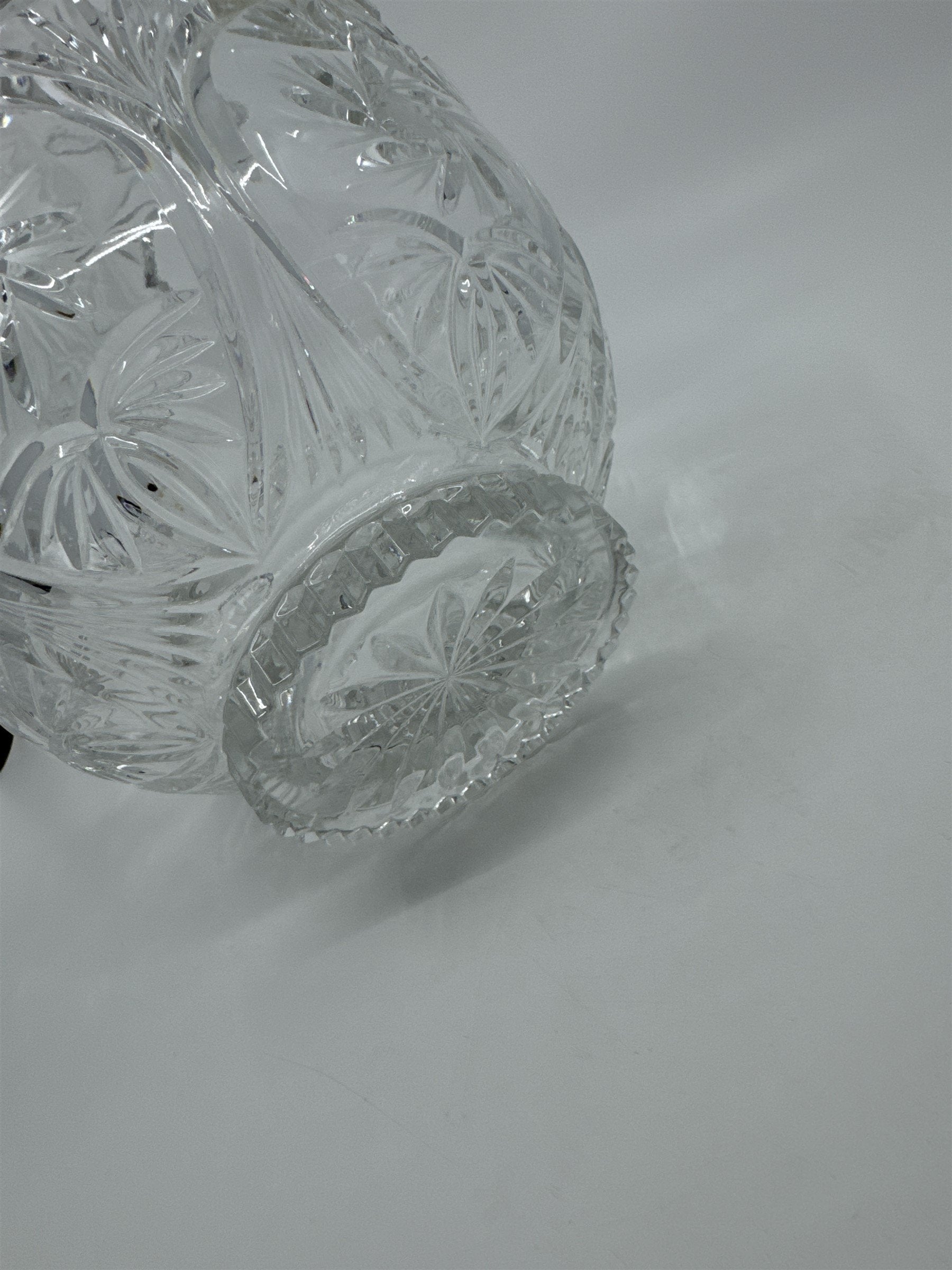 Vintage Heavy Cut Round Glass or Crystal Basket With Handle Candy Nut Fruit Bowl