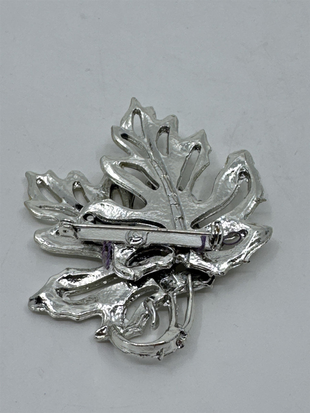 Vintage Silver Toned Autumn Maple Leaf Leaves Brooch Pin