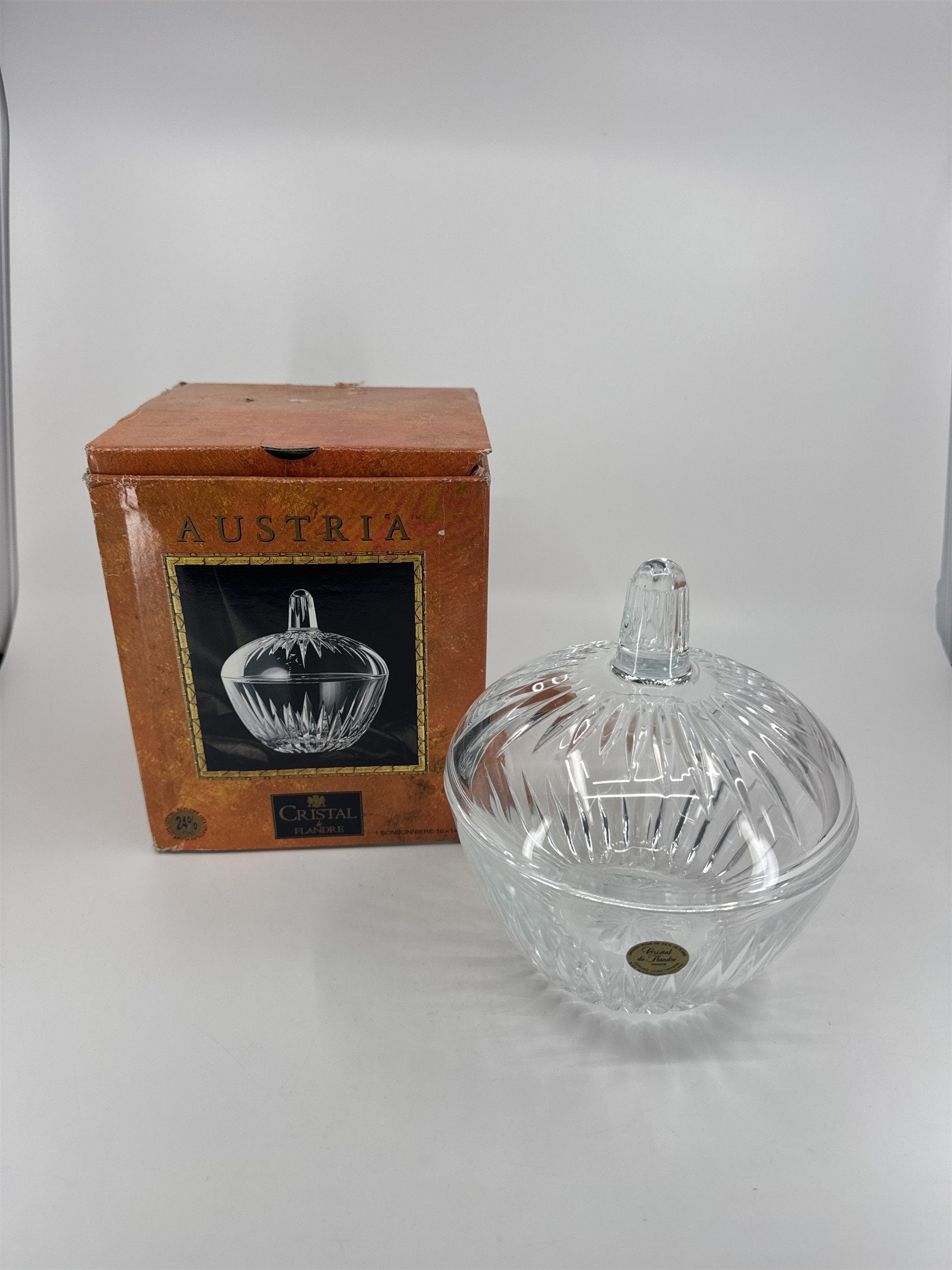 AUSTRIA Crystal de Flandre Bonbonniere Covered Candy Dish Made in France