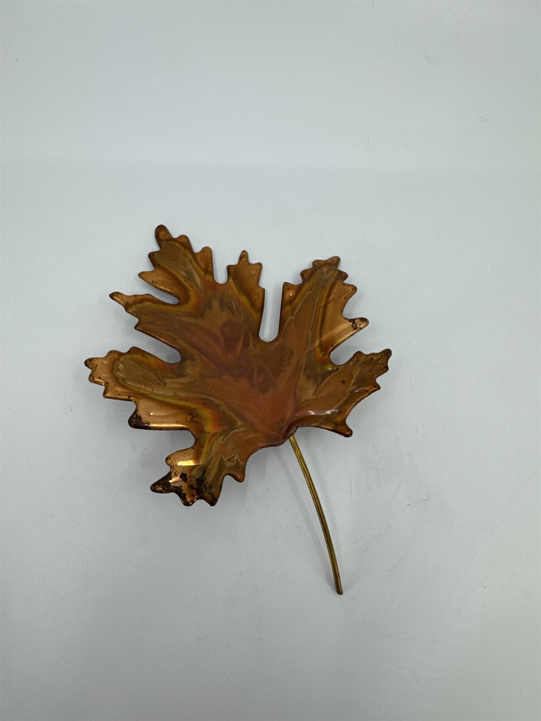 Vintage 7" Metal Maple Leaf Art Tabletop Home Decor Orange Toned Metal