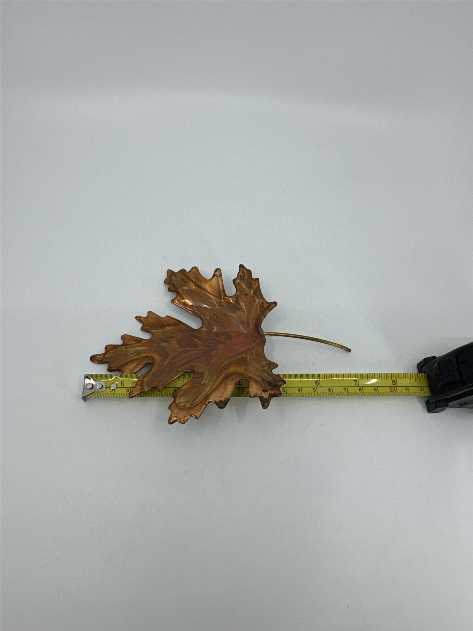 Vintage 7" Metal Maple Leaf Art Tabletop Home Decor Orange Toned Metal