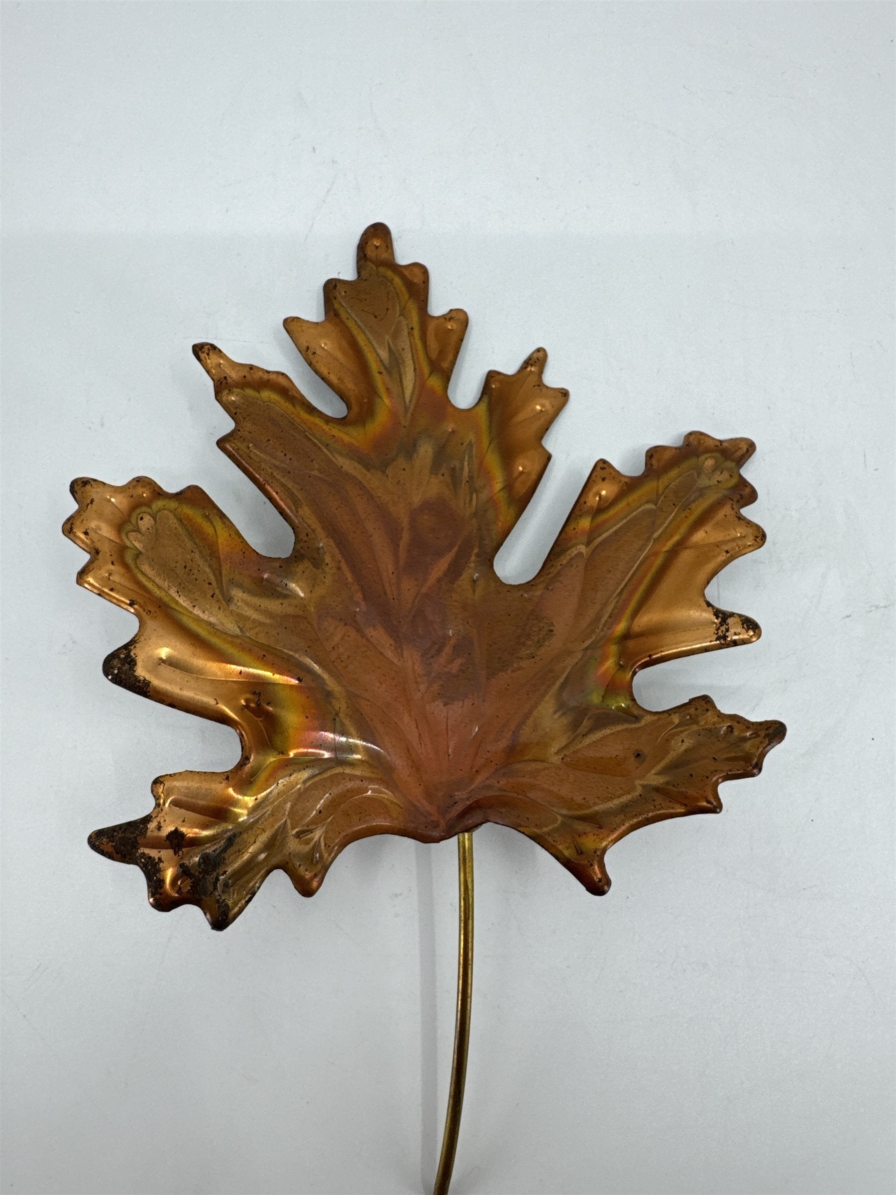 Vintage 7" Metal Maple Leaf Art Tabletop Home Decor Orange Toned Metal