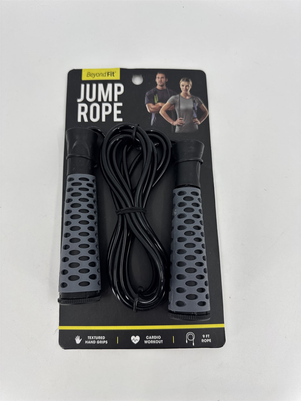 Beyond Fit Jump Rope /w Textured Hand Grips 9ft Lightweight Non-Slip Cardio