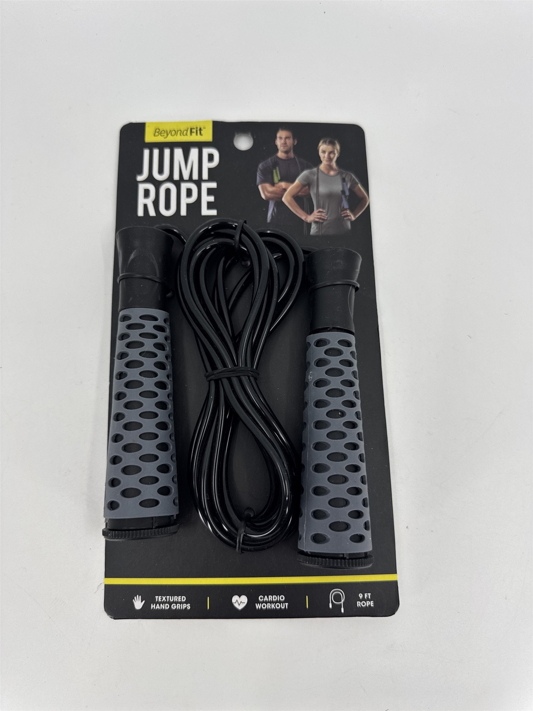 Beyond Fit Jump Rope /w Textured Hand Grips 9ft Lightweight Non-Slip Cardio