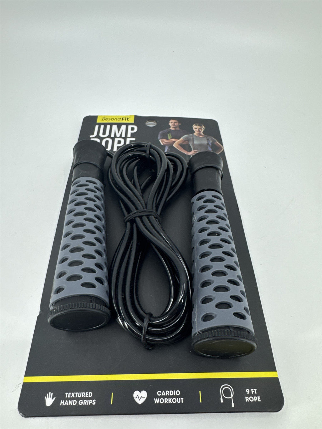 Beyond Fit Jump Rope /w Textured Hand Grips 9ft Lightweight Non-Slip Cardio