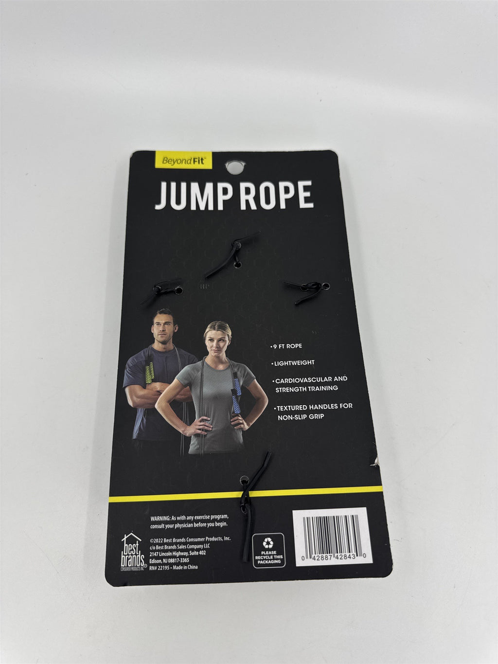 Beyond Fit Jump Rope /w Textured Hand Grips 9ft Lightweight Non-Slip Cardio