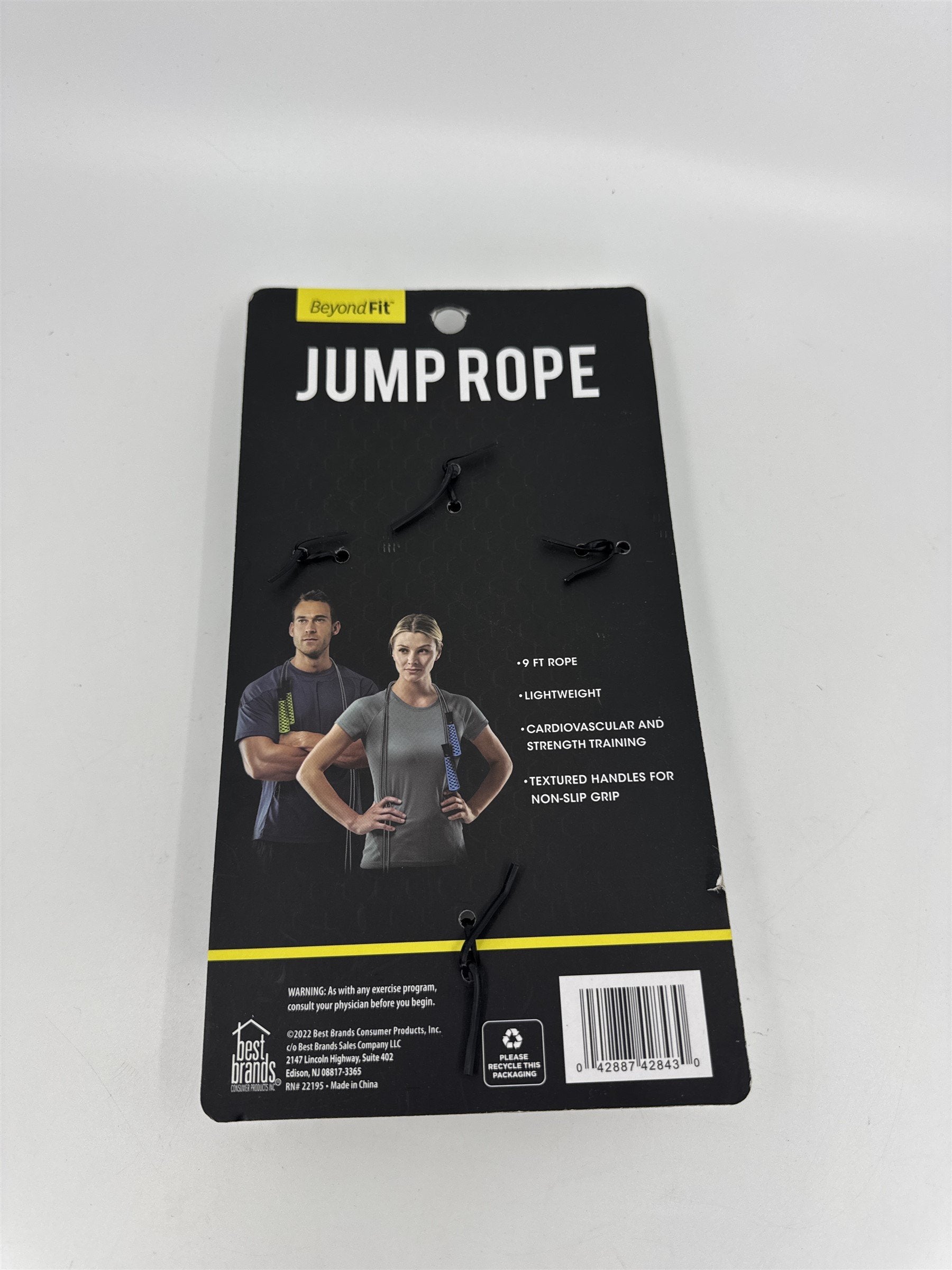 Beyond Fit Jump Rope /w Textured Hand Grips 9ft Lightweight Non-Slip Cardio