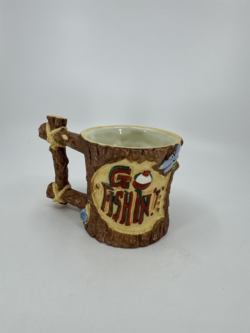 Vintage Moose Creek Crossing 1995 Enesco GO FISHING 3D Bear Mug by David Olsen