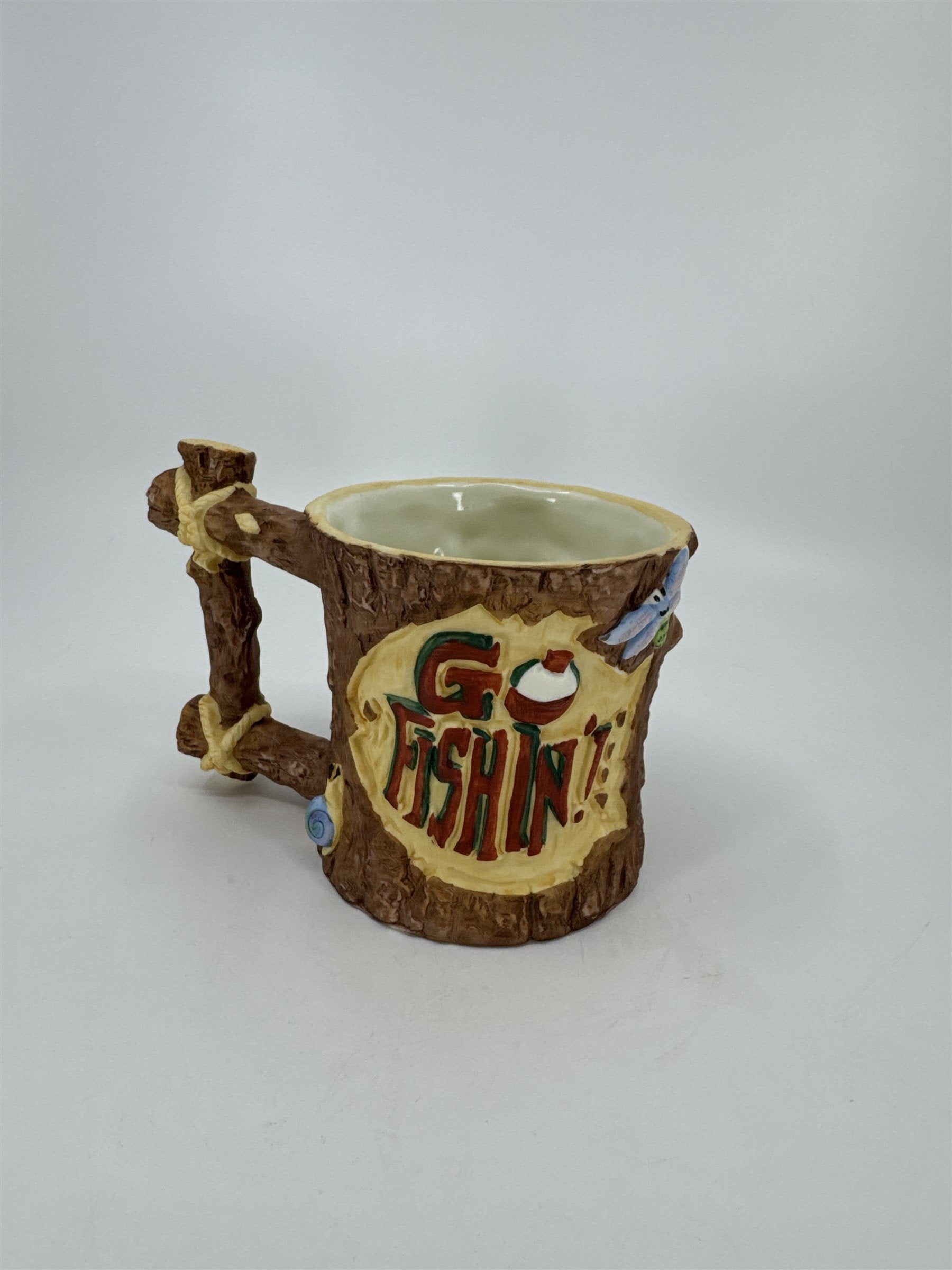 Vintage Moose Creek Crossing 1995 Enesco GO FISHING 3D Bear Mug by David Olsen
