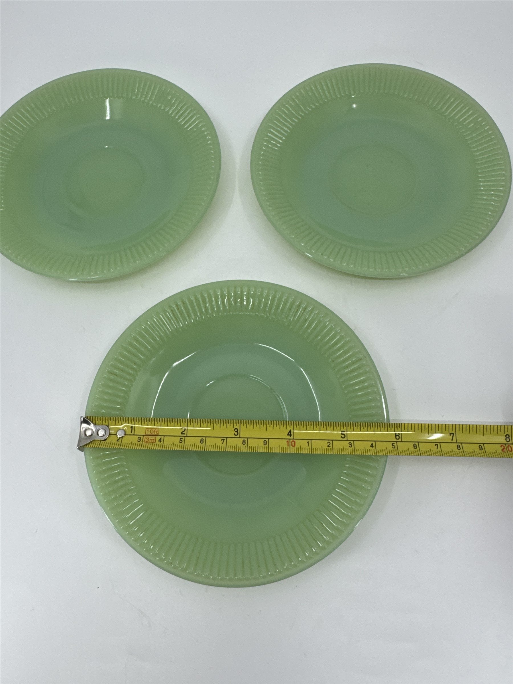 Vtg MCM Set of 3 Jadeite Jan Ray Fire King Glass Saucer Plate 30s 40s