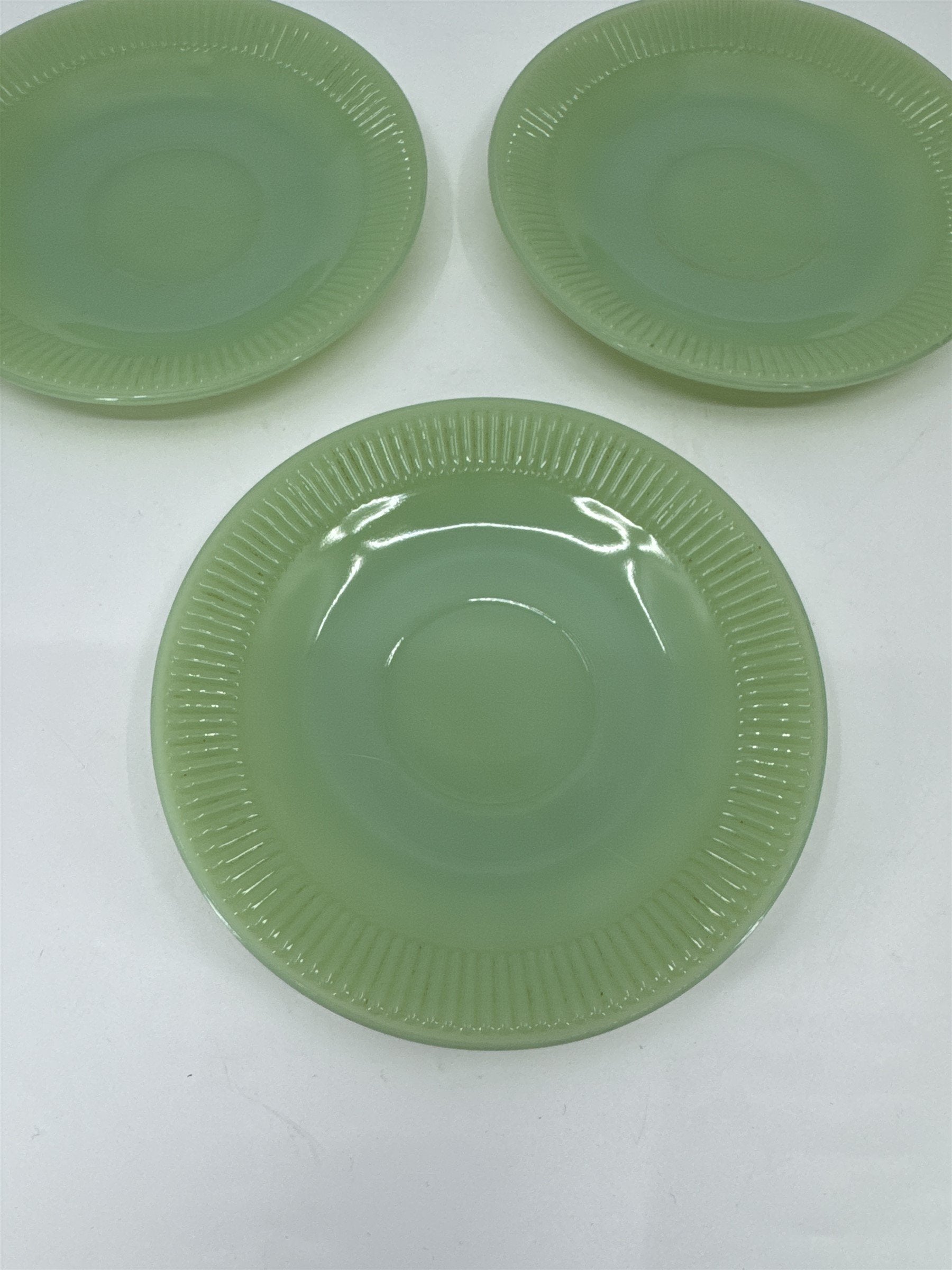 Vtg MCM Set of 3 Jadeite Jan Ray Fire King Glass Saucer Plate 30s 40s