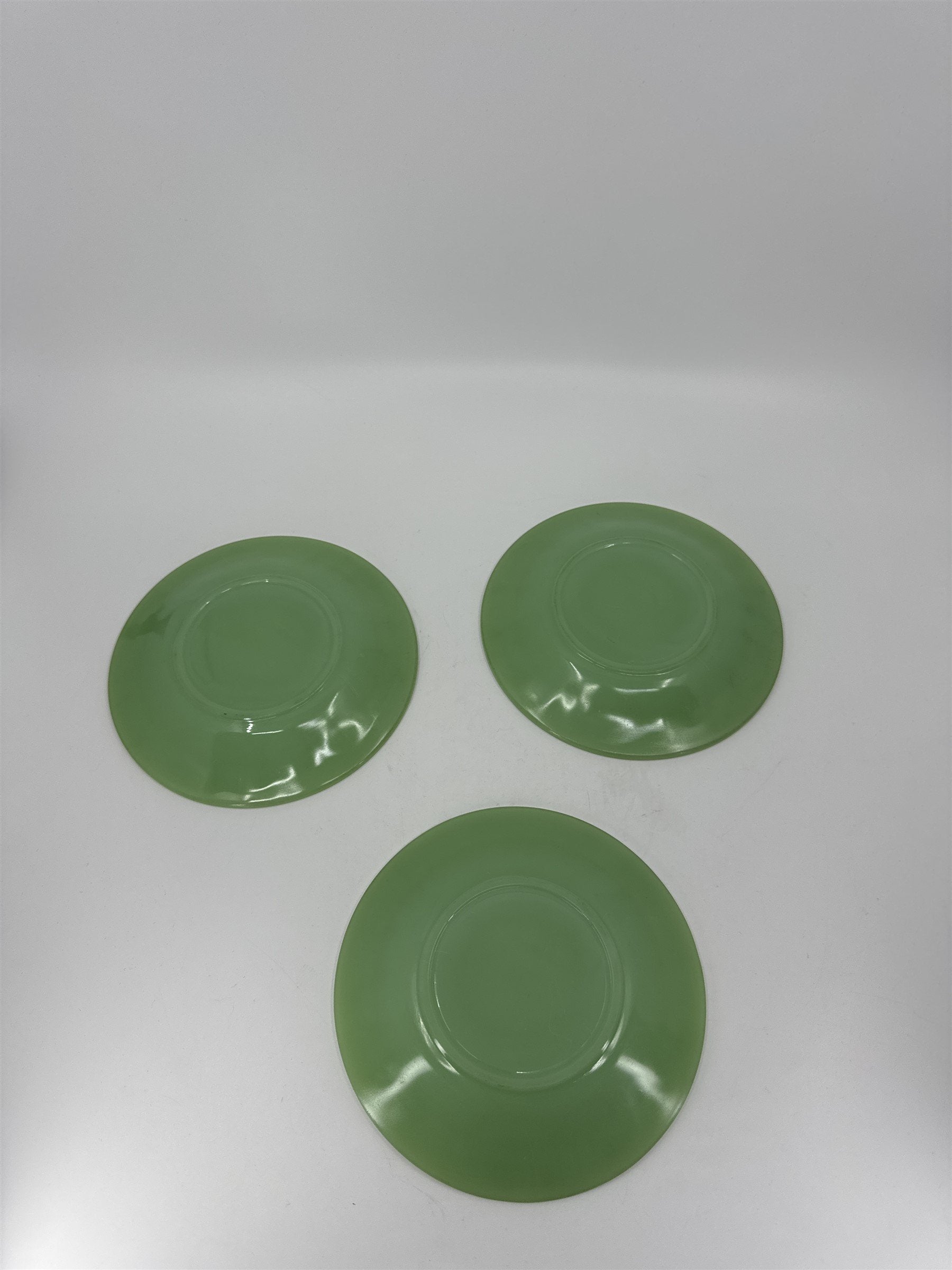 Vtg MCM Set of 3 Jadeite Jan Ray Fire King Glass Saucer Plate 30s 40s