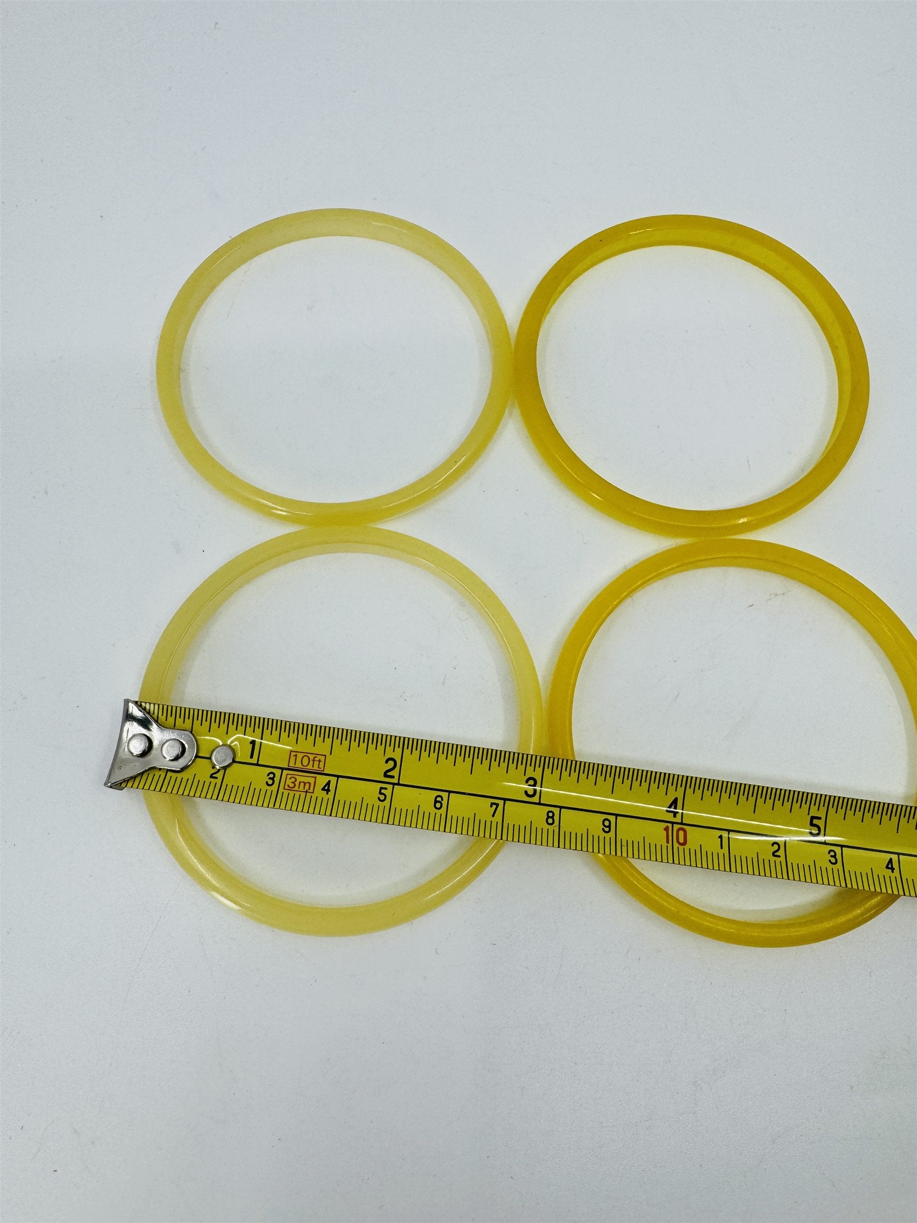 Vintage Set of 4 Celluloid/Resin 3" Bangle Bracelets Spacers Shiny Yellow