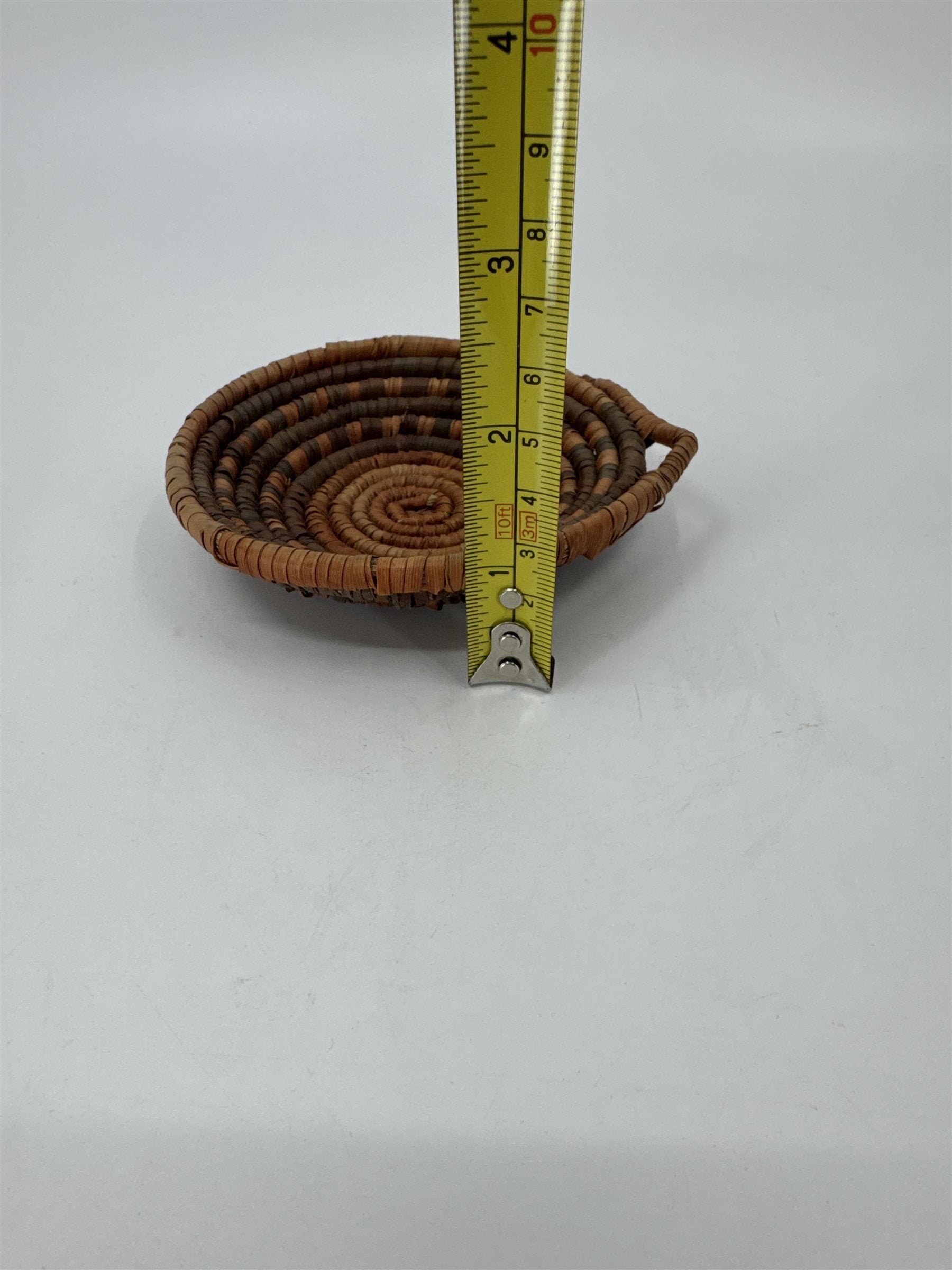 Vintage Handmade Coil Woven Basket Bowl Small Decor Boho Tan Brown Orange Native