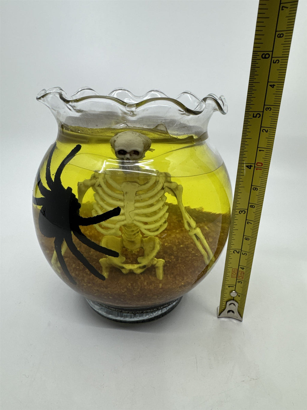 Vintage Halloween Skeleton Spider Tarantula Gel Jelly Candle Ruffled Clear Vase