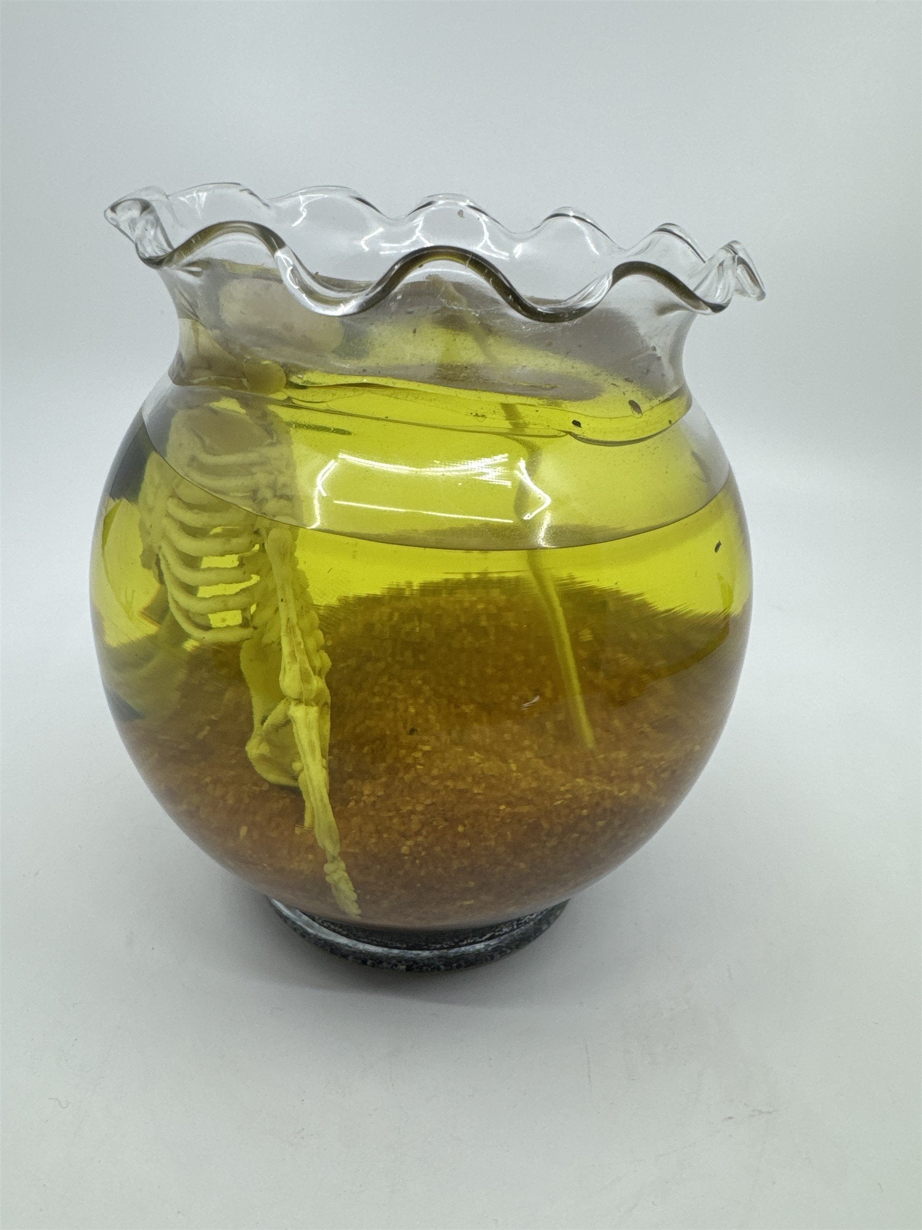 Vintage Halloween Skeleton Spider Tarantula Gel Jelly Candle Ruffled Clear Vase