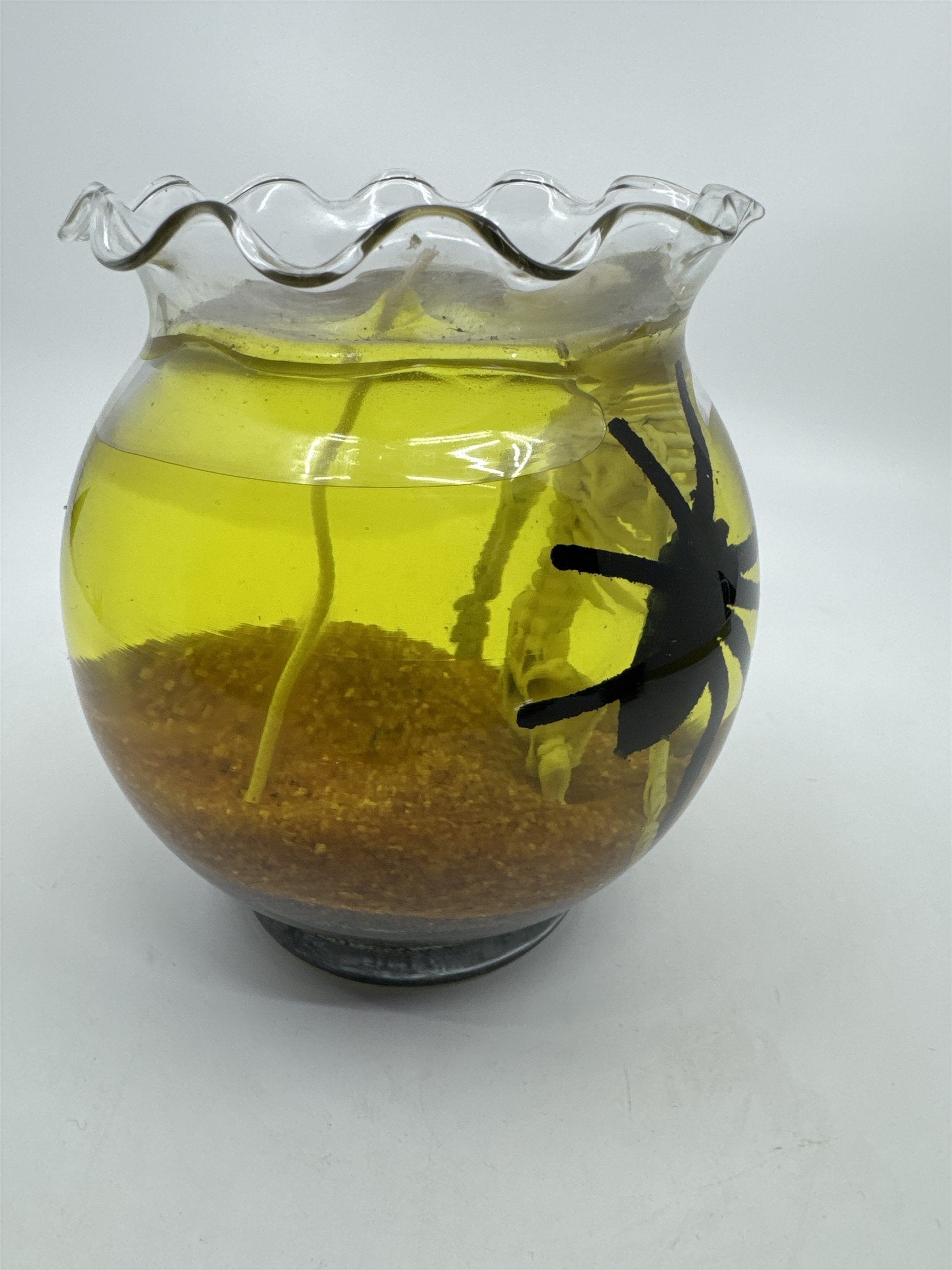 Vintage Halloween Skeleton Spider Tarantula Gel Jelly Candle Ruffled Clear Vase