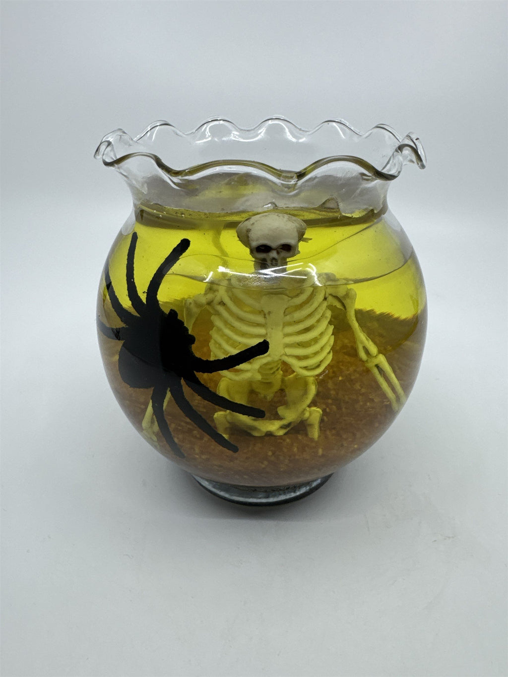 Vintage Halloween Skeleton Spider Tarantula Gel Jelly Candle Ruffled Clear Vase
