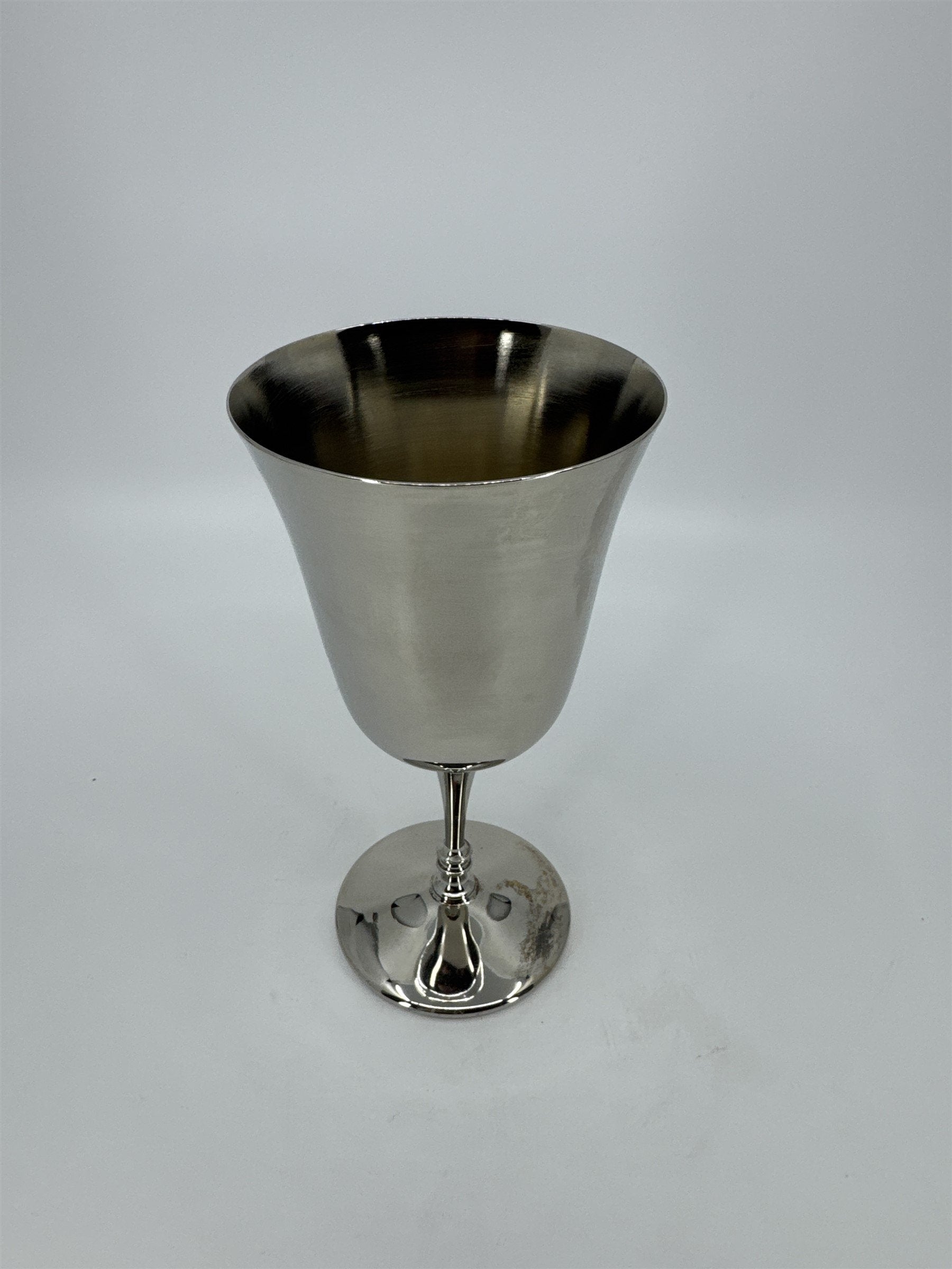 Vintage Silver-Toned Metal Wine Goblet Tulip Shape 6-1/2" Tall Offering Goblet
