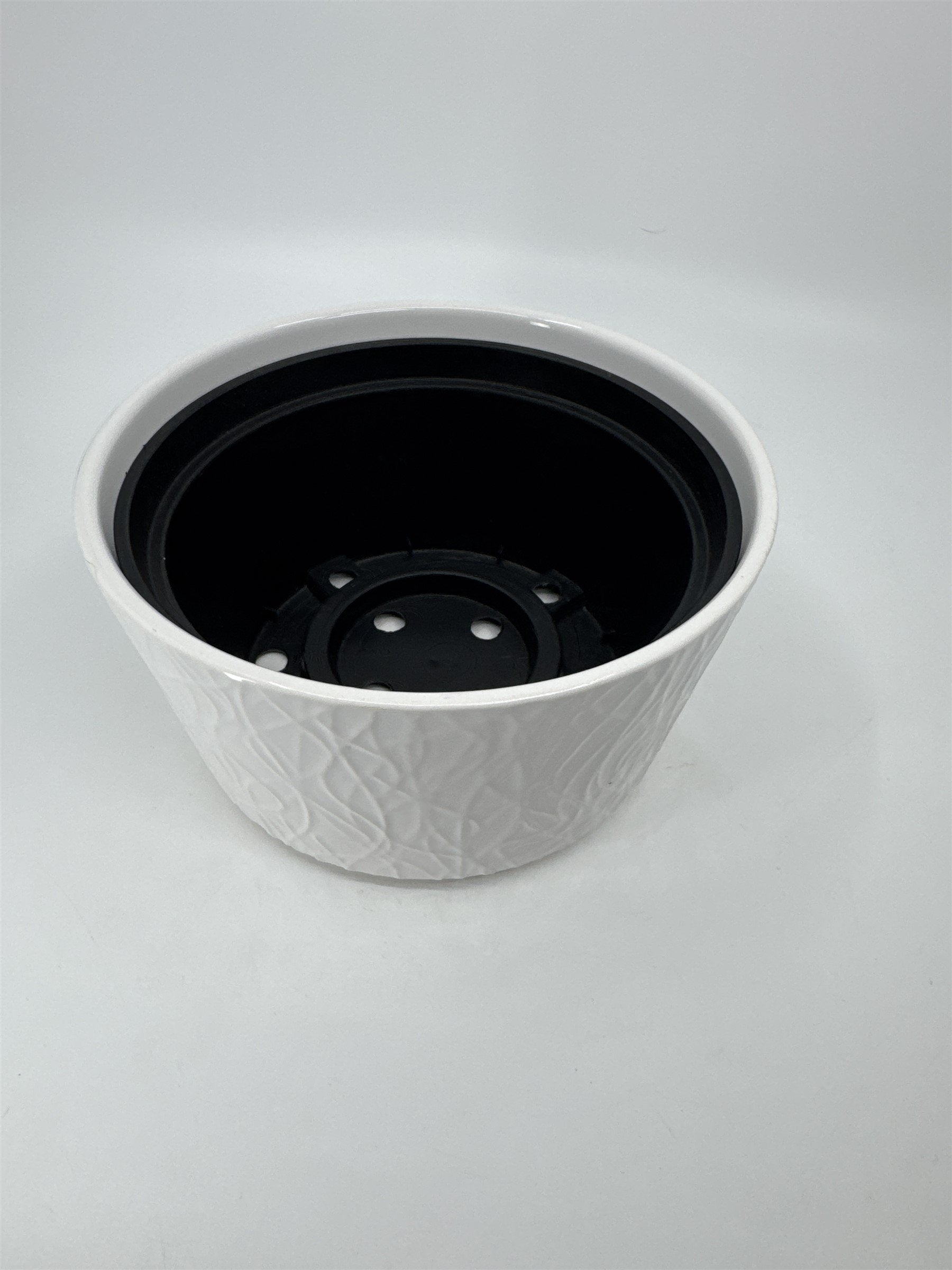 3-1/2" Tall White Ceramic Textured Planter for Small Plants Bonsai Trees