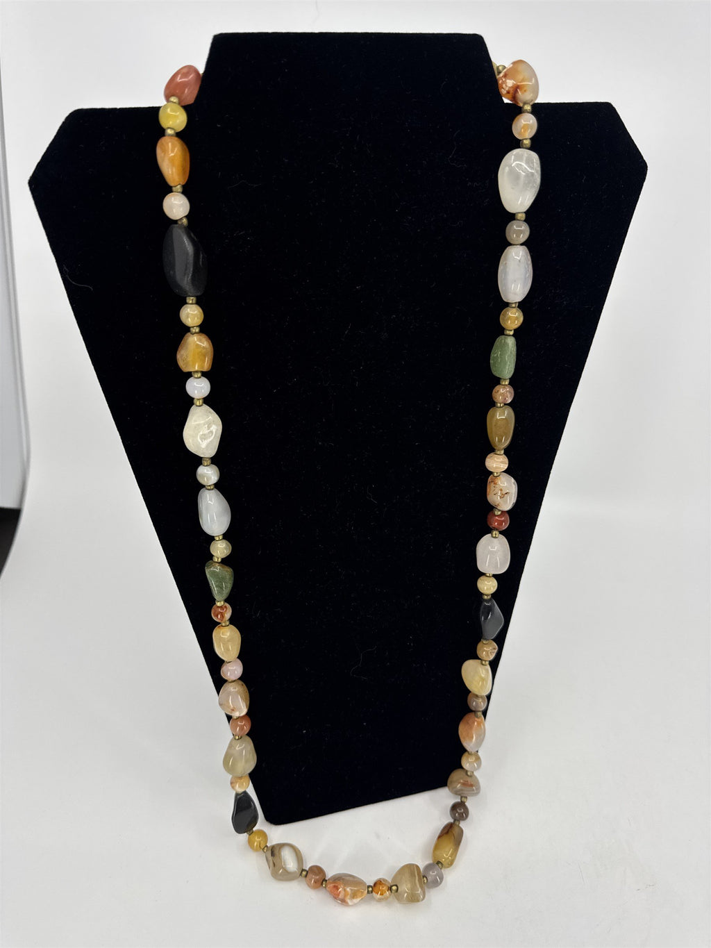Vintage Long Natural Stone Crystal Gems Necklace