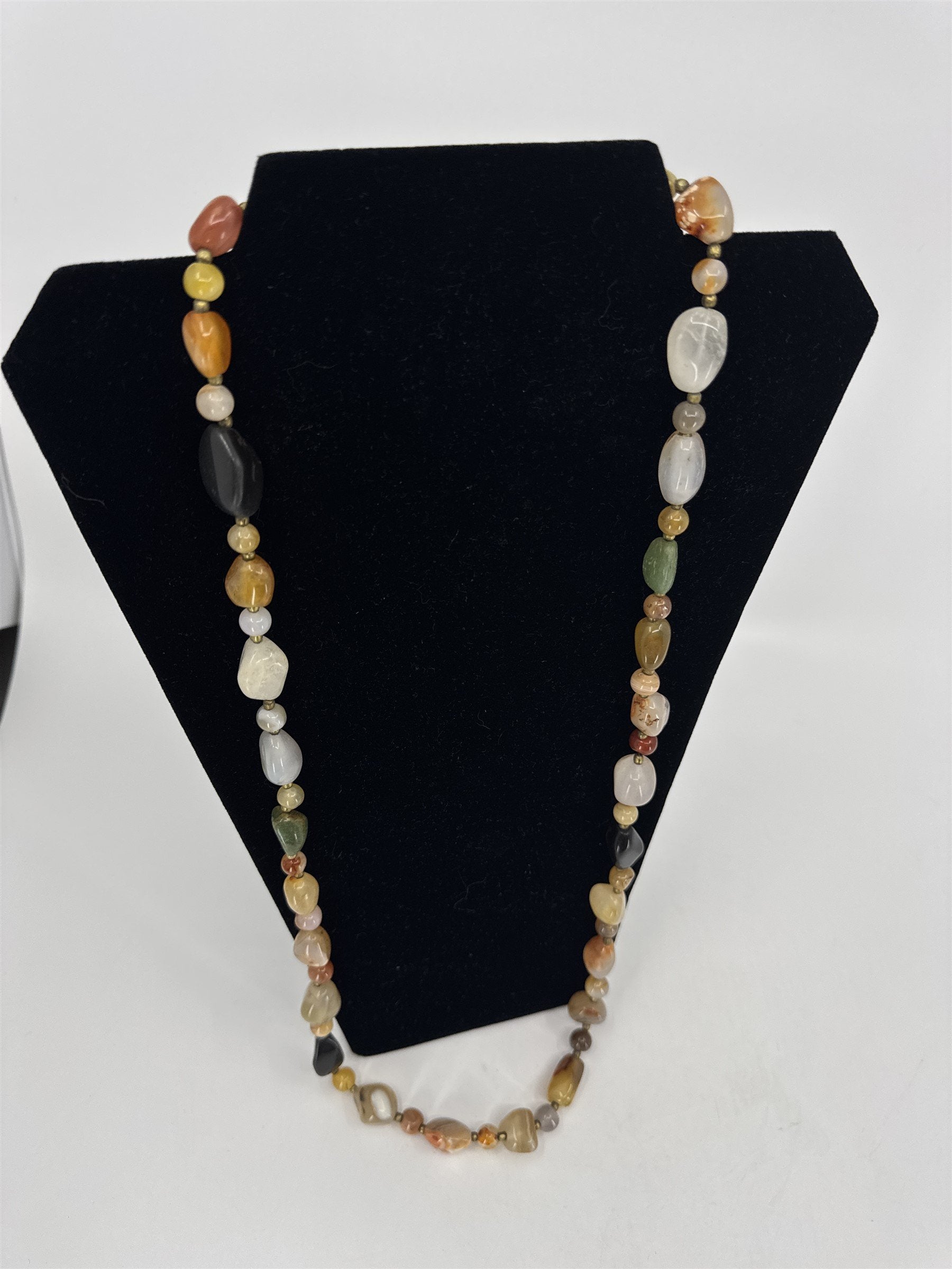 Vintage Long Natural Stone Crystal Gems Necklace