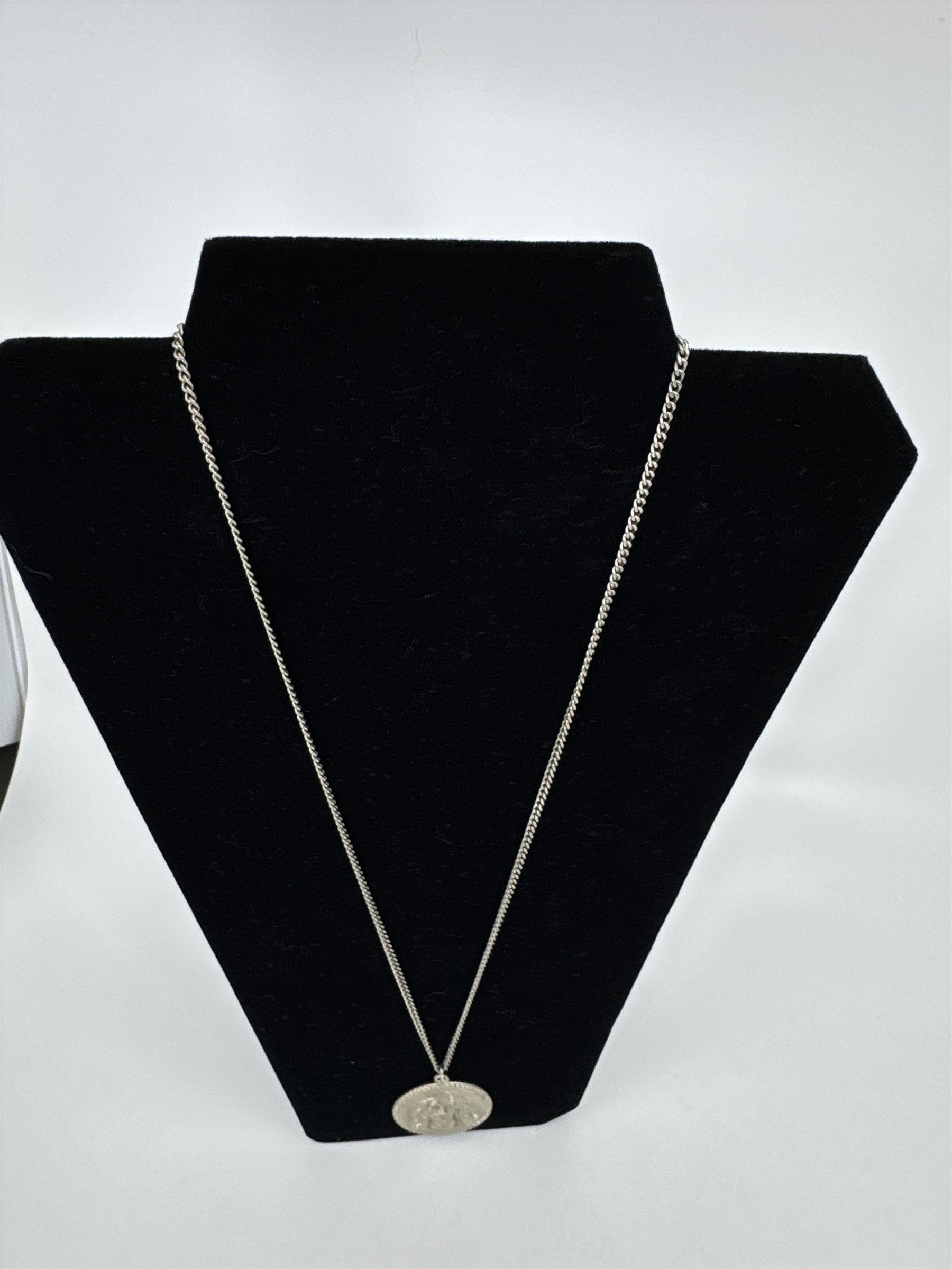 Vintage Metal Silver-Toned Jesus Commemorative Pendant Necklace