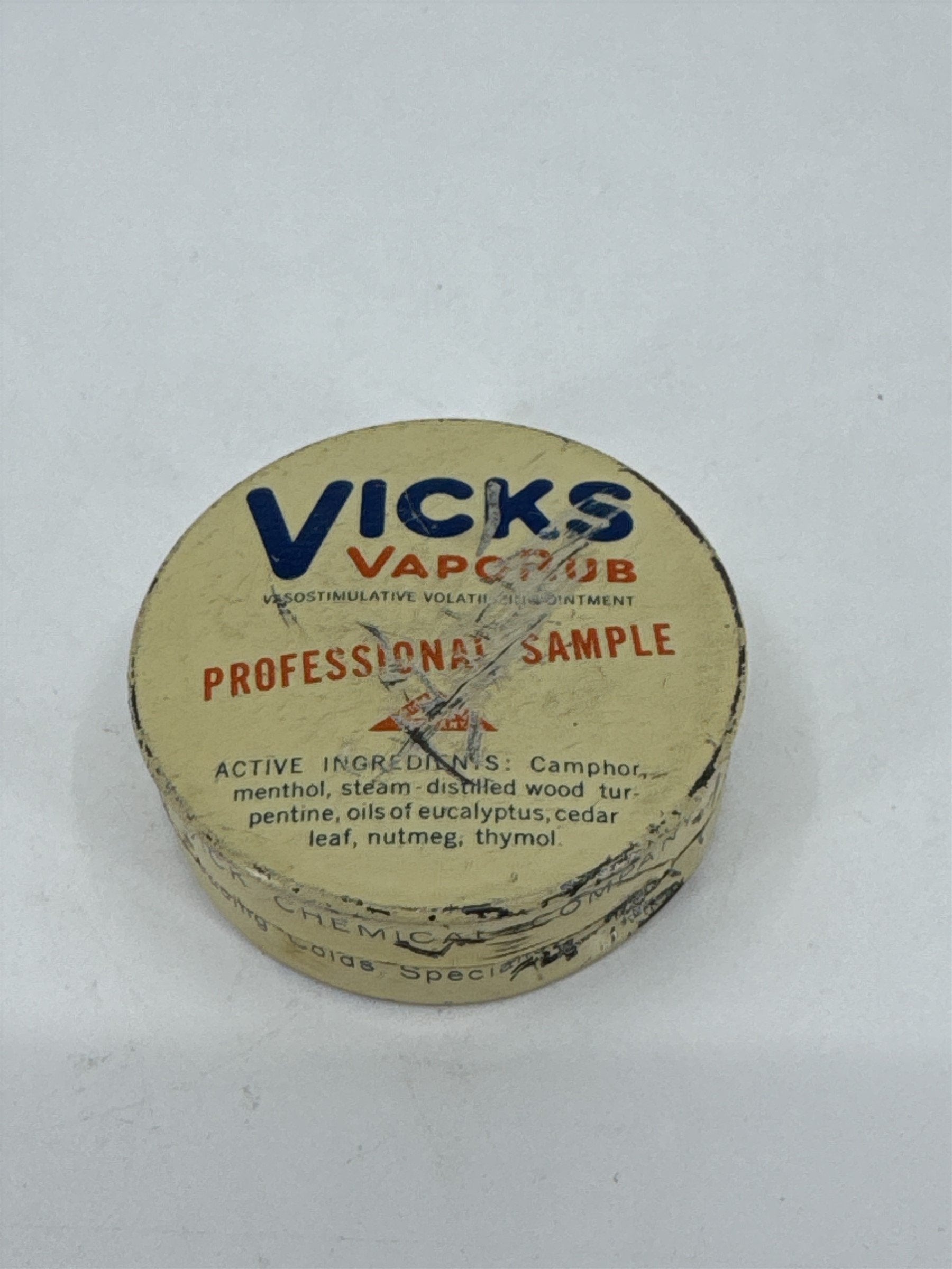 Vintage VICKS VapoRub Professional Sample Salve Tin VICK CHEMICAL COMPANY Tin