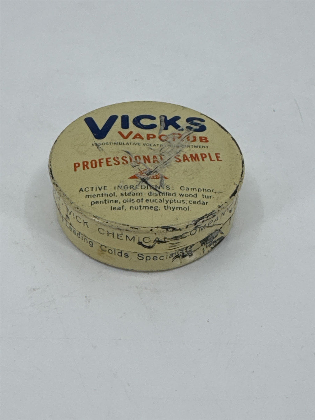 Vintage VICKS VapoRub Professional Sample Salve Tin VICK CHEMICAL COMPANY Tin