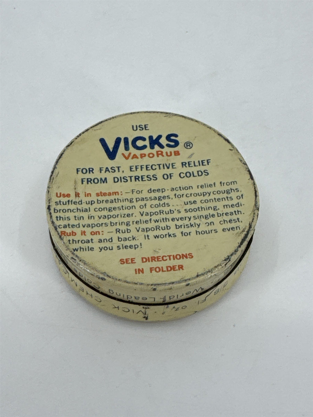 Vintage VICKS VapoRub Professional Sample Salve Tin VICK CHEMICAL COMPANY Tin