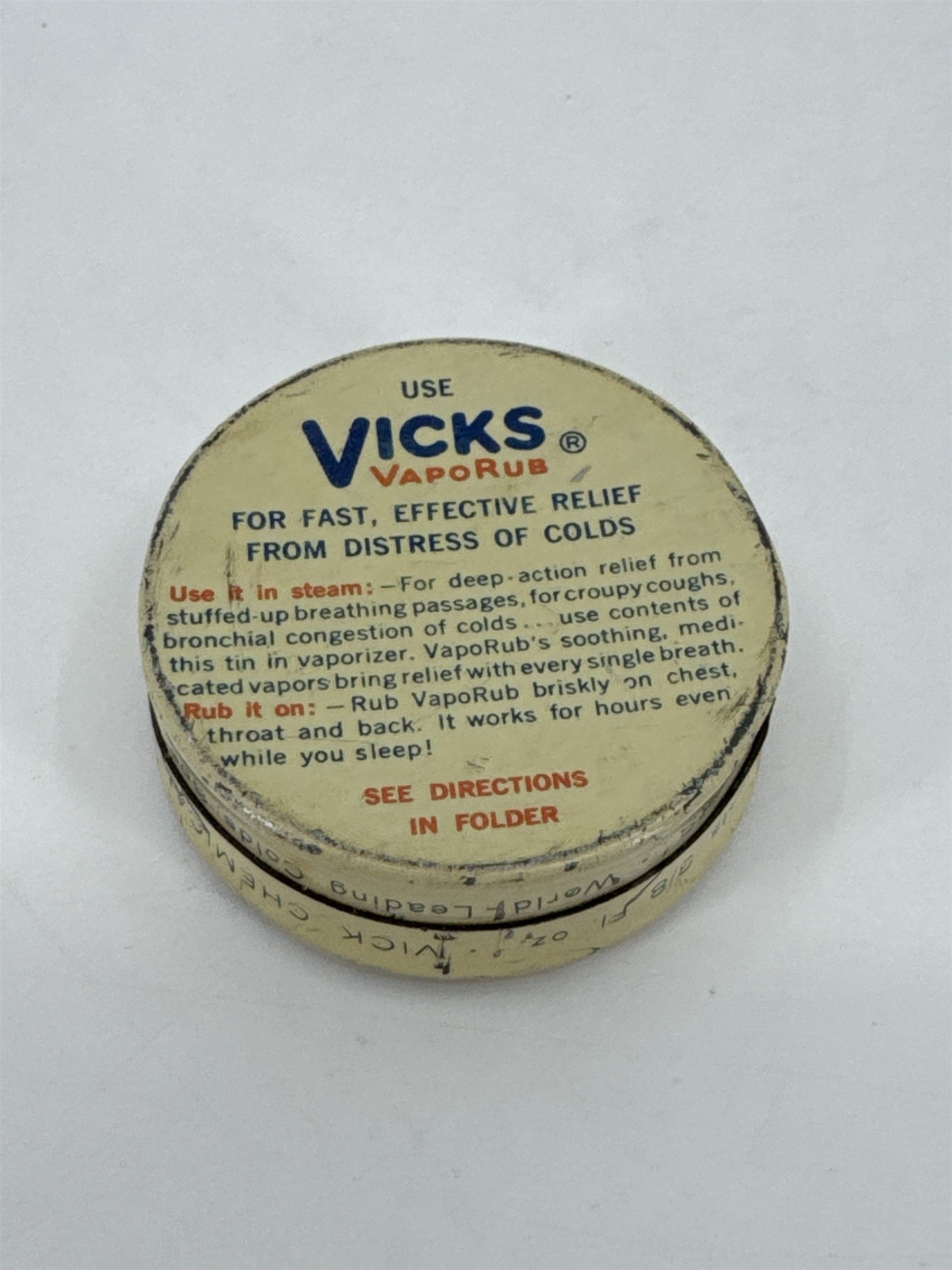 Vintage VICKS VapoRub Professional Sample Salve Tin VICK CHEMICAL COMPANY Tin