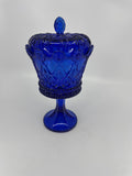 Vintage Frostoria Crown Collections Hapsburg Crown Pedestal Cobalt Blue /w Lid